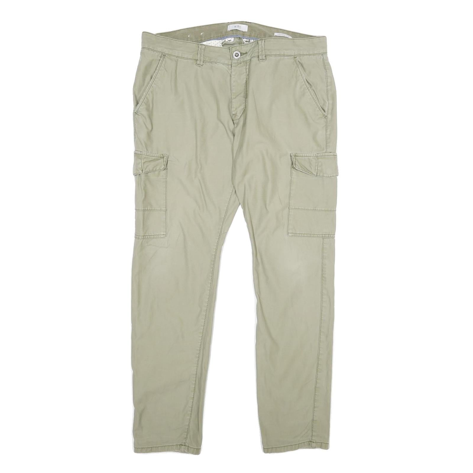 EDC Mens Cotton Beige Regular Cargo Trousers W36 L34 Casual Utility Zip Closure Refurbished - N/A refurbished available on Cerqular