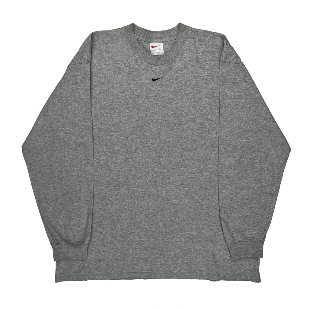Nike Long Sleeve T-Shirt - XL Grey Cotton Refurbished - Thrifted (note: this is a term often used to describe second- refurbished available on Cerqular