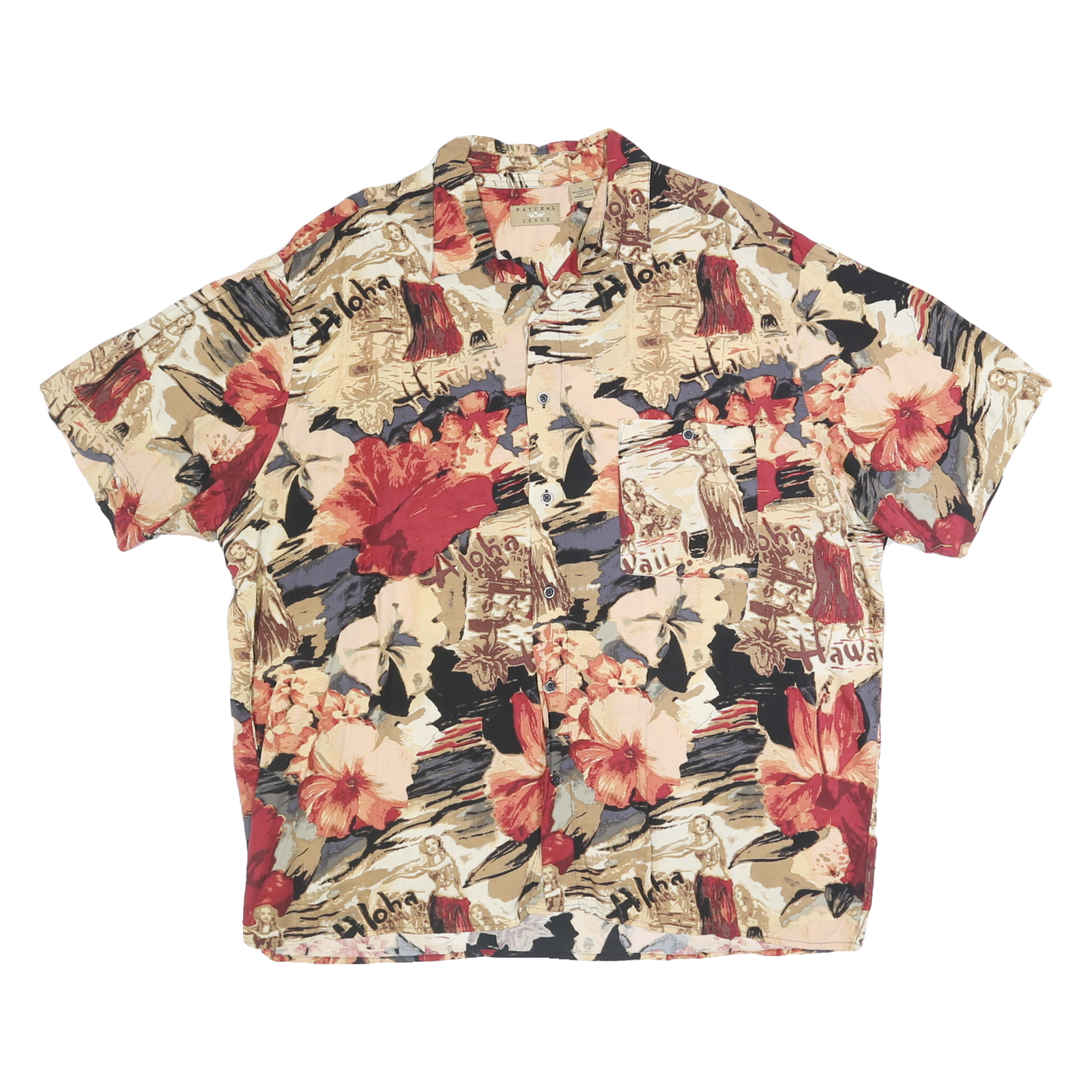 NATURAL ISSUE Mens Beige Red Hawaiian Shirt XL Floral Print Viscose Casual Refurbished - N/A refurbished available on Cerqular