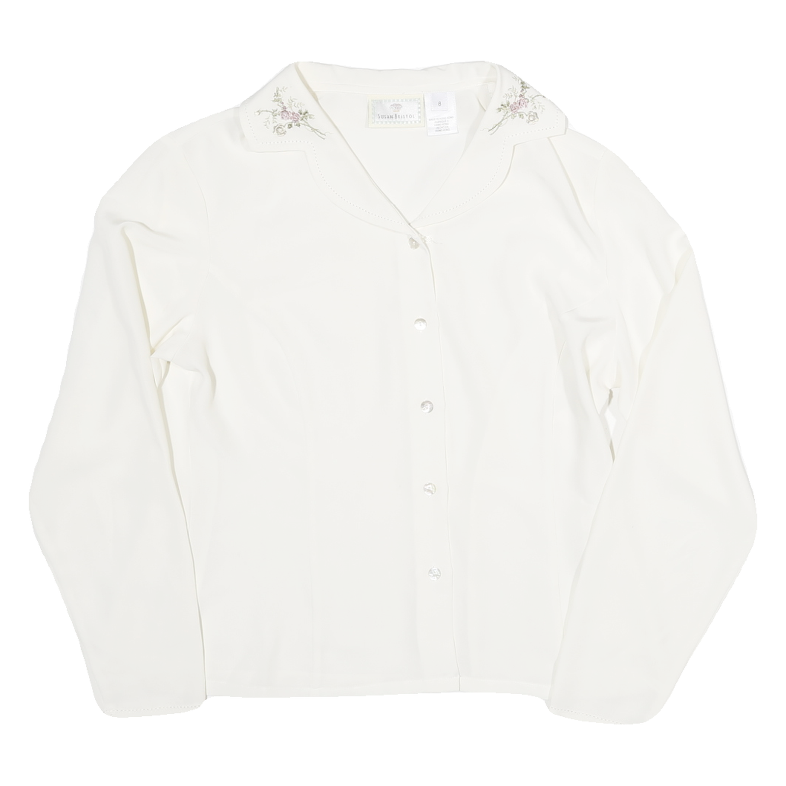 SUSAN BRISTOL Womens White Shirt UK 10 Floral Embroidered Collar Button Shirt Refurbished - N/A refurbished available on Cerqular