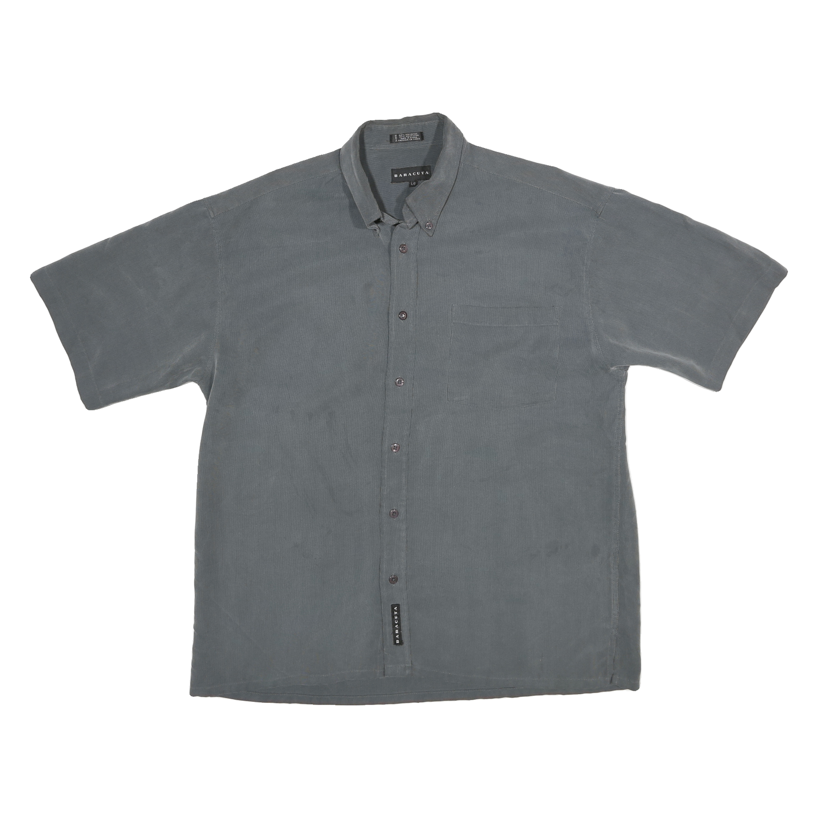 BARACUTA Mens Grey Short Sleeve Shirt L Button Down Collar Casual Comfortable Refurbished - N/A refurbished available on Cerqular