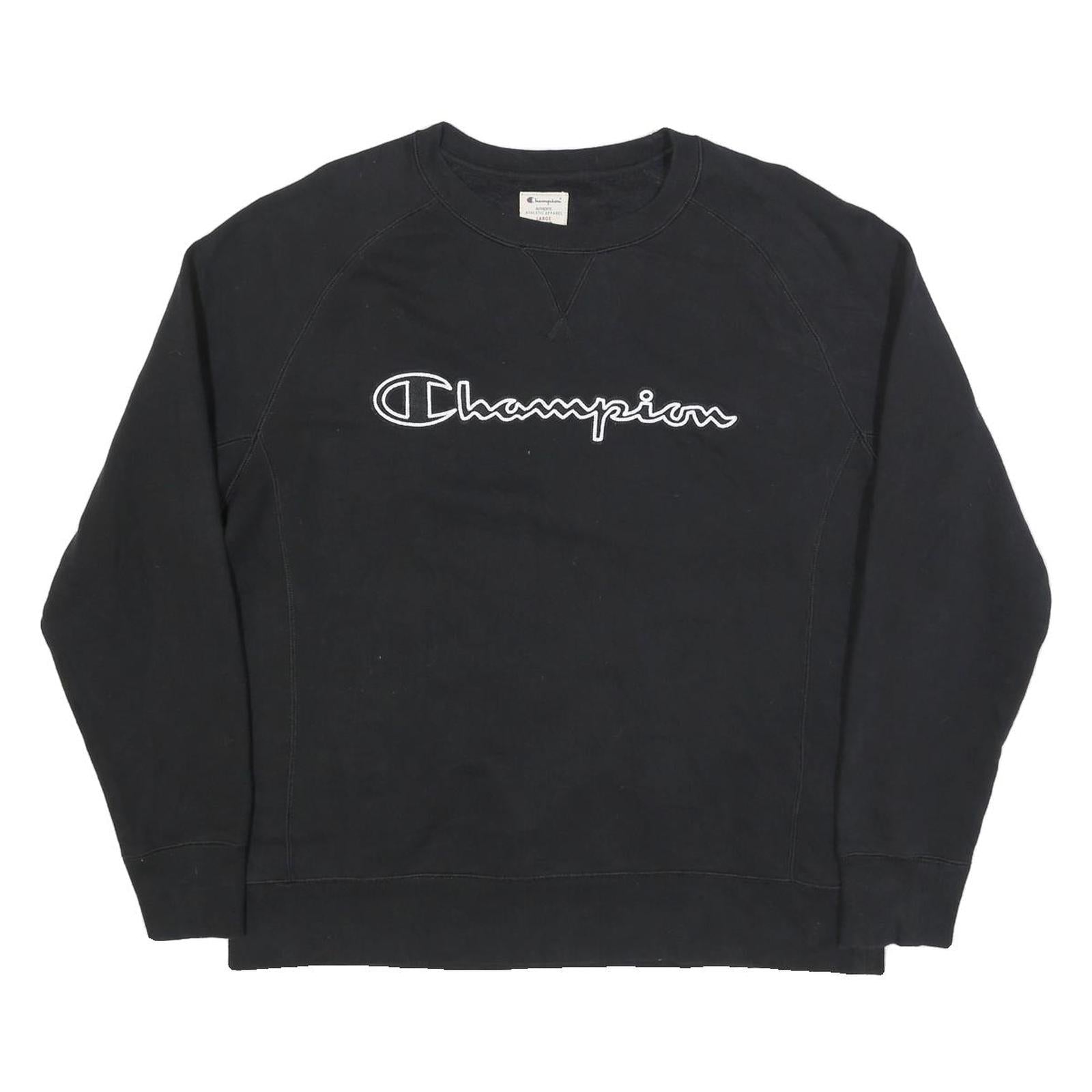 CHAMPION Mens Black Crew Neck Sweatshirt M Cotton Blend Logo Embroidered Refurbished - N/A refurbished available on Cerqular