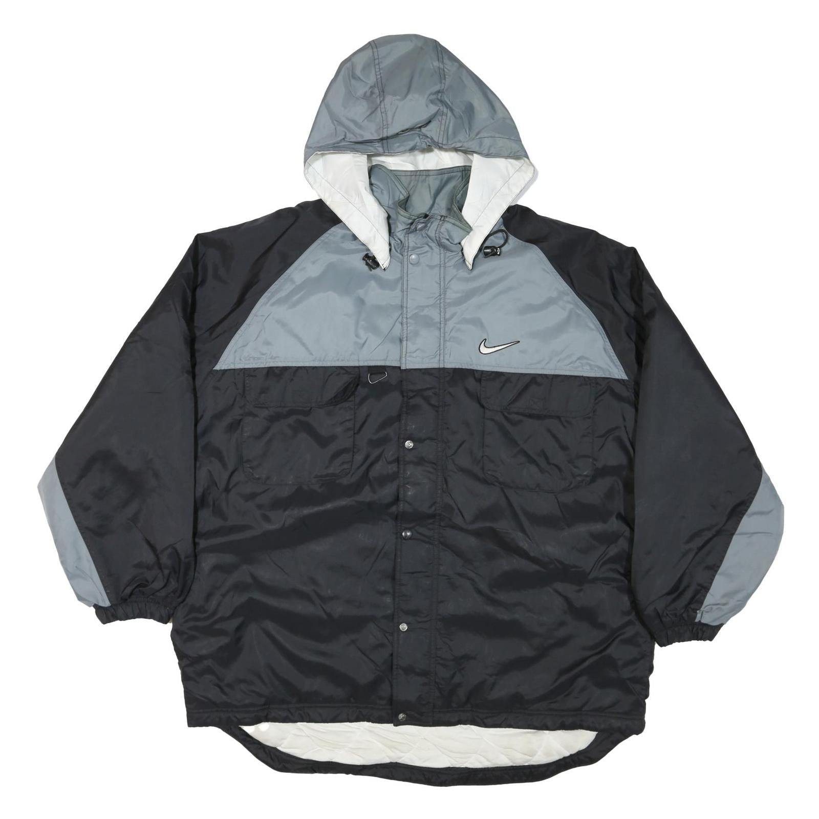 NIKE Mens Black & Grey Outdoor Jacket XL Polyester Blend Zip Hooded Plain Refurbished - N/A refurbished available on Cerqular