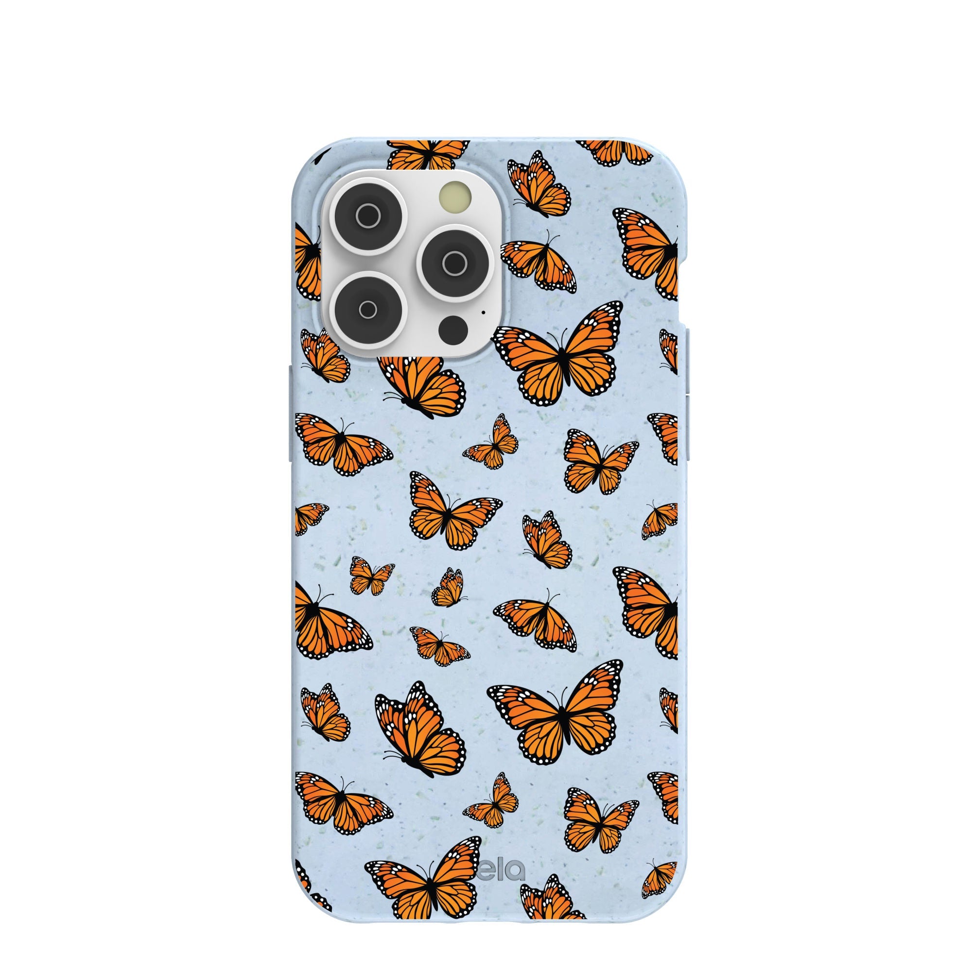 Powder Blue Monarchs in flight iPhone 14 Pro Max Case Refurbished - Pela Case refurbished available on Cerqular
