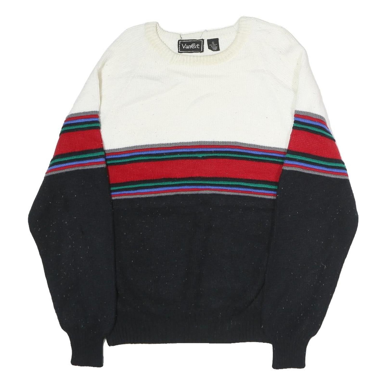 VAN COURT Womens White Black Red Striped Jumper Crew Neck Basic Knit XL Wool Refurbished - N/A refurbished available on Cerqular