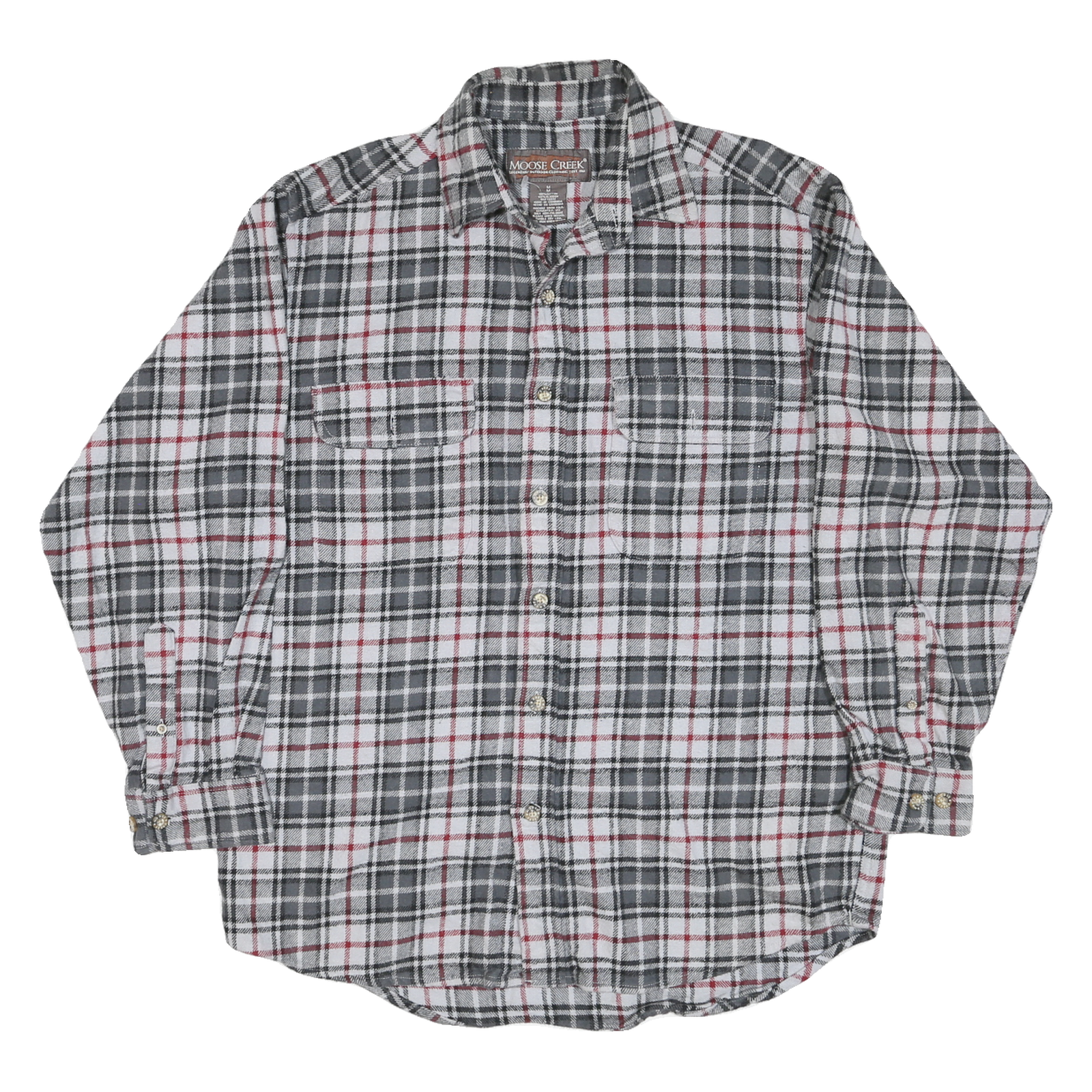 MOOSE CREEK Mens Grey & Red Plaid Cotton Blend Shirt M Casual Long Sleeve Refurbished - N/A refurbished available on Cerqular