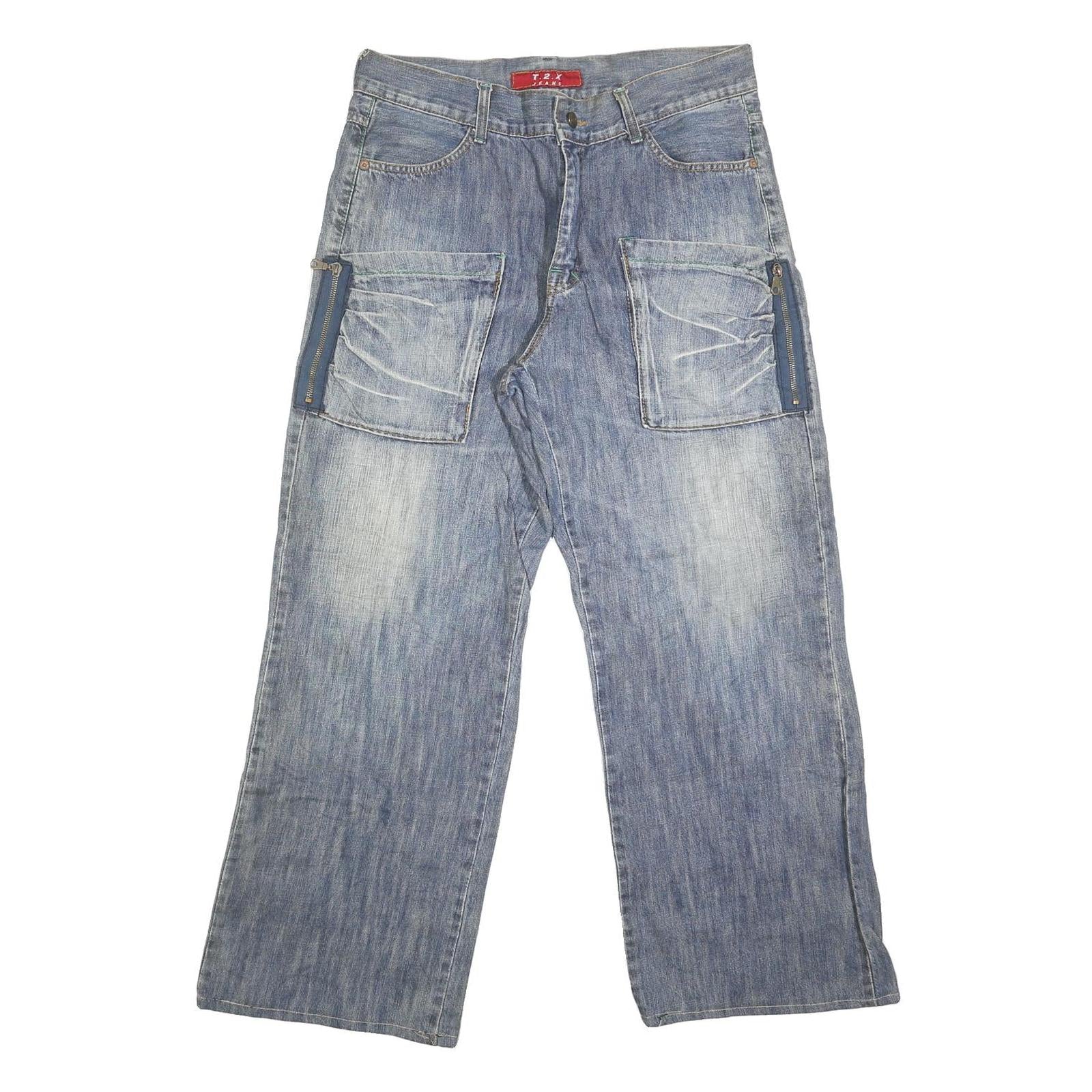T2X Mens Regular Fit Blue Denim Straight Cotton Blend Jeans W32 L28 Zipped Cargo Refurbished - N/A refurbished available on Cerqular