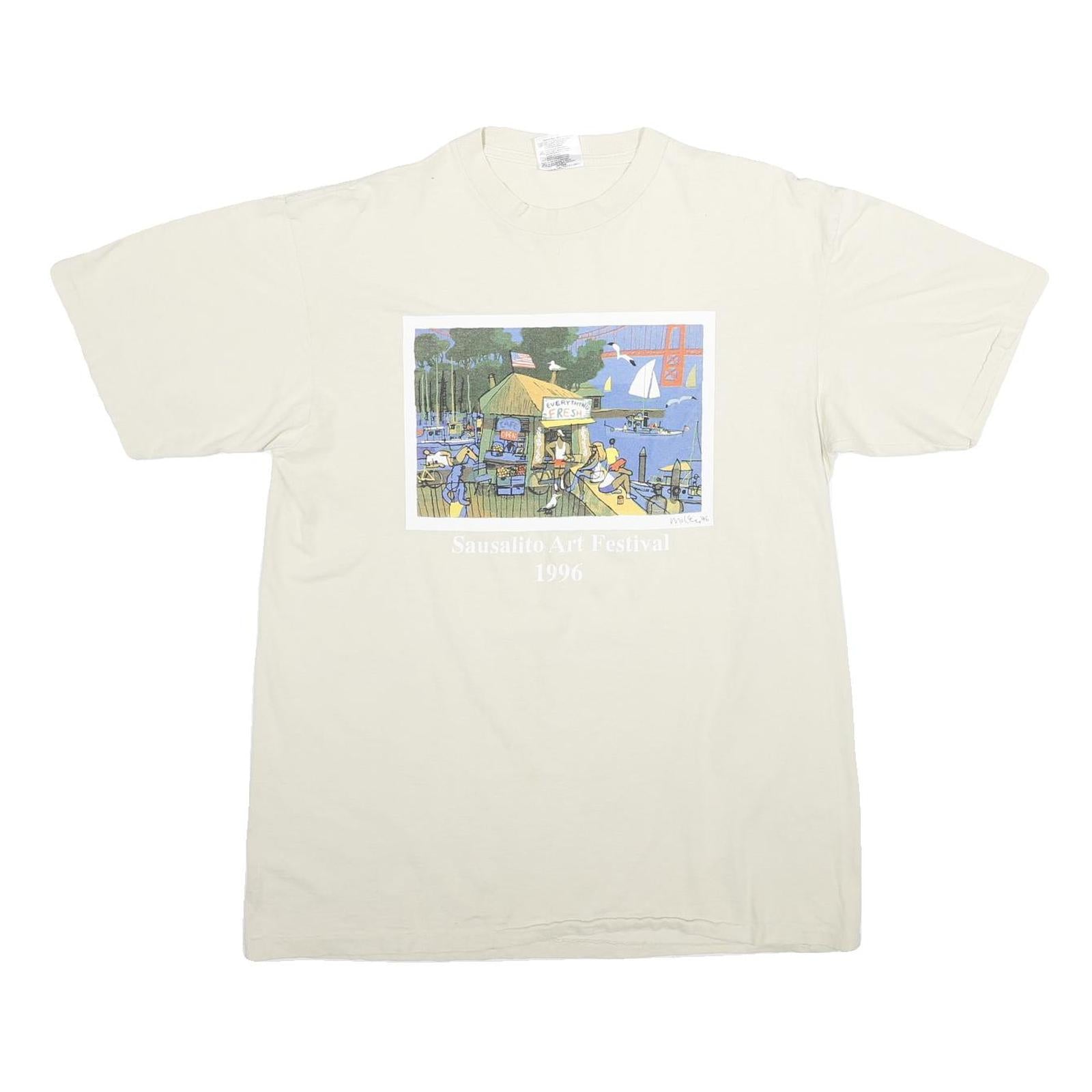 ONEITA Mens Cream Sausalito Art Festival 1996 Graphic T-Shirt L Short Sleeve Refurbished - N/A refurbished available on Cerqular