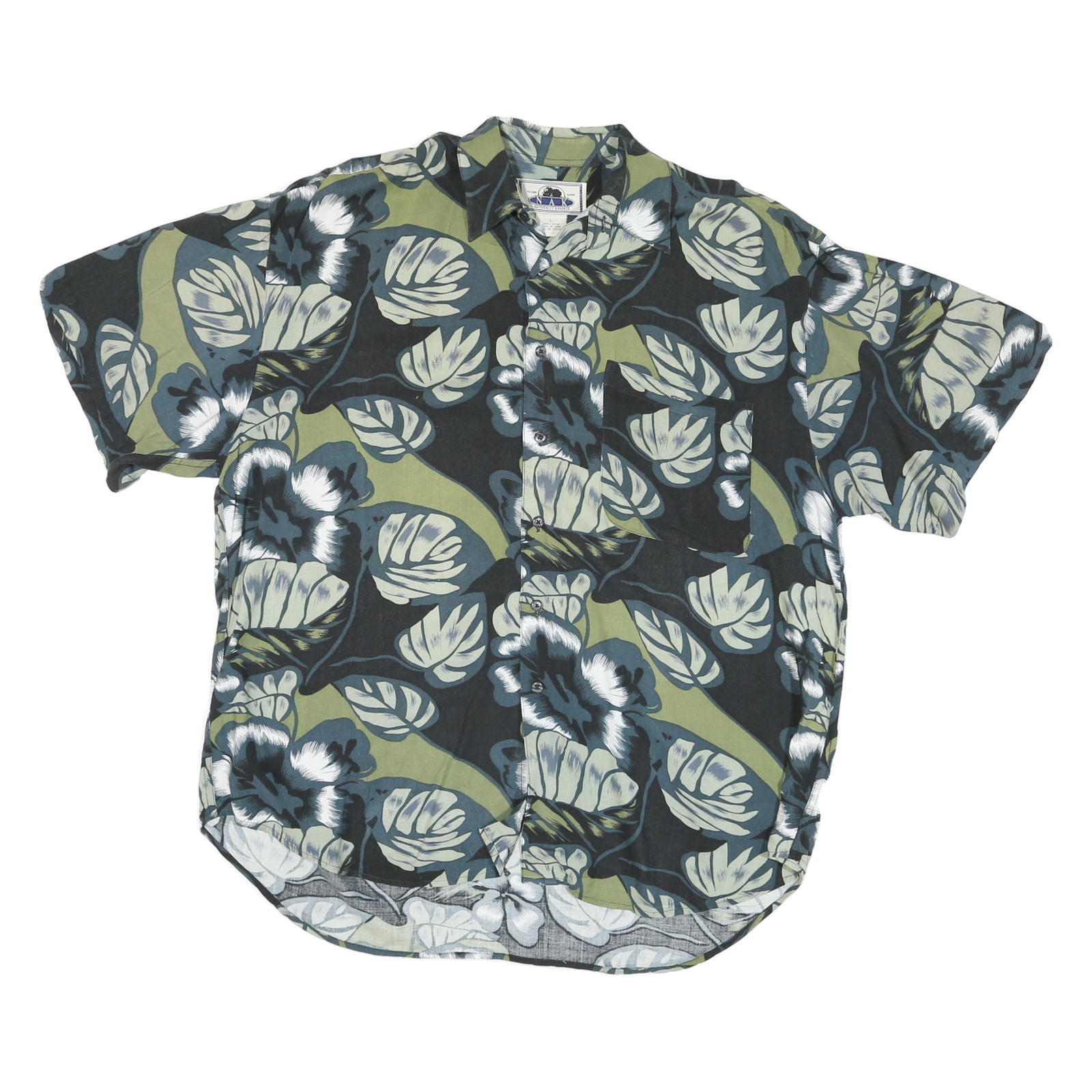 NAK Mens Black & Green Rayon Short Sleeve Shirt L Floral Pattern Tropical Refurbished - N/A refurbished available on Cerqular