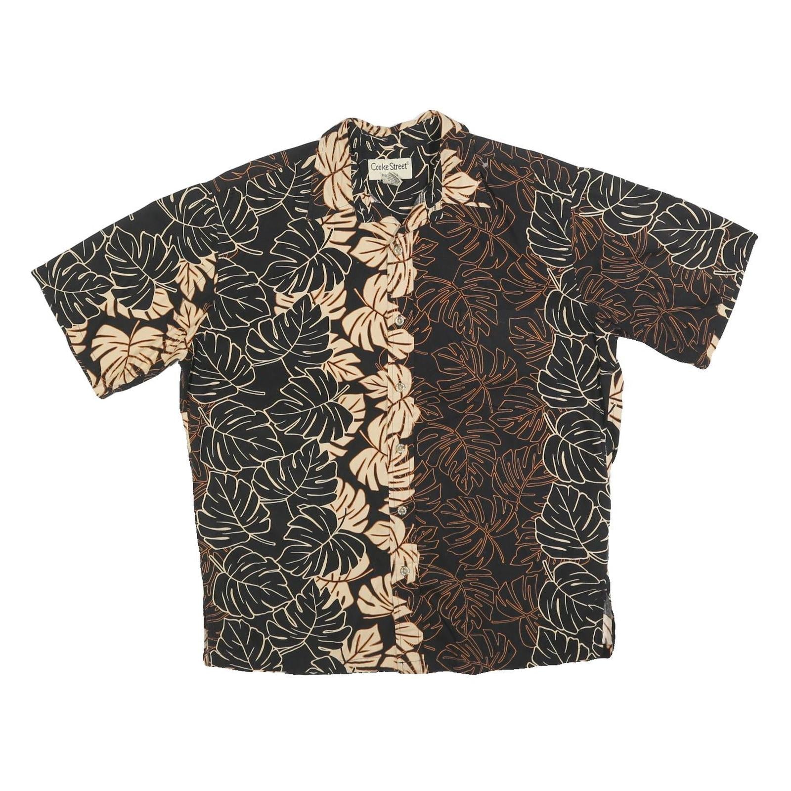 COOKE STREET Mens Black & Beige Leaf Print Cotton Shirt M Summer Casual Short Refurbished - N/A refurbished available on Cerqular
