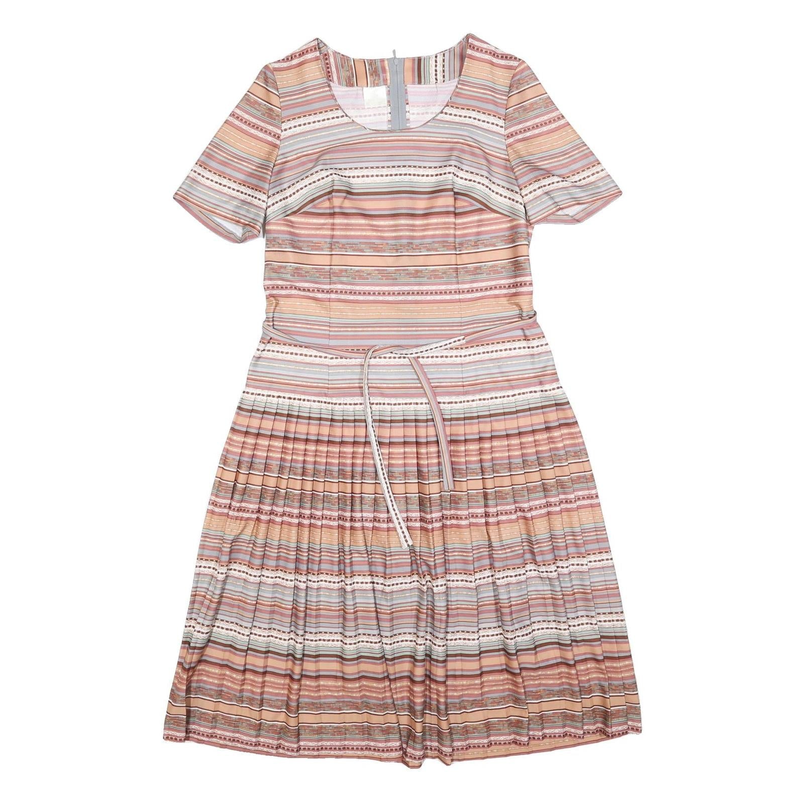 Womens Beige Pink Stripe Day Dress Polyester Blend Short Sleeve Knee Length UK L Refurbished - N/A refurbished available on Cerqular