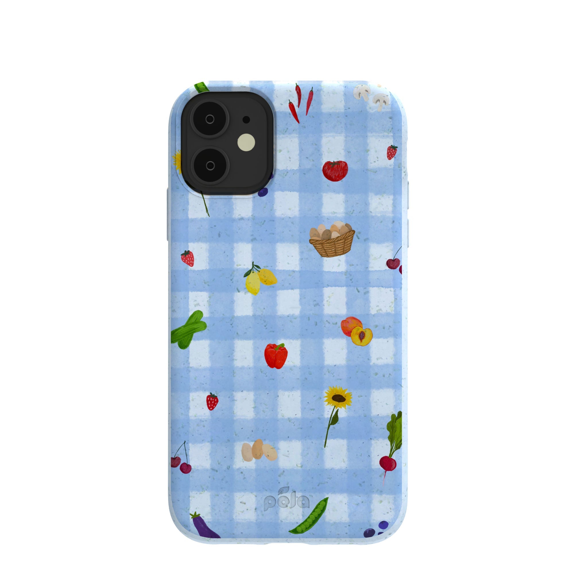 Powder Blue Gingham Farmhouse iPhone 11 Case Refurbished - Pela Case refurbished available on Cerqular