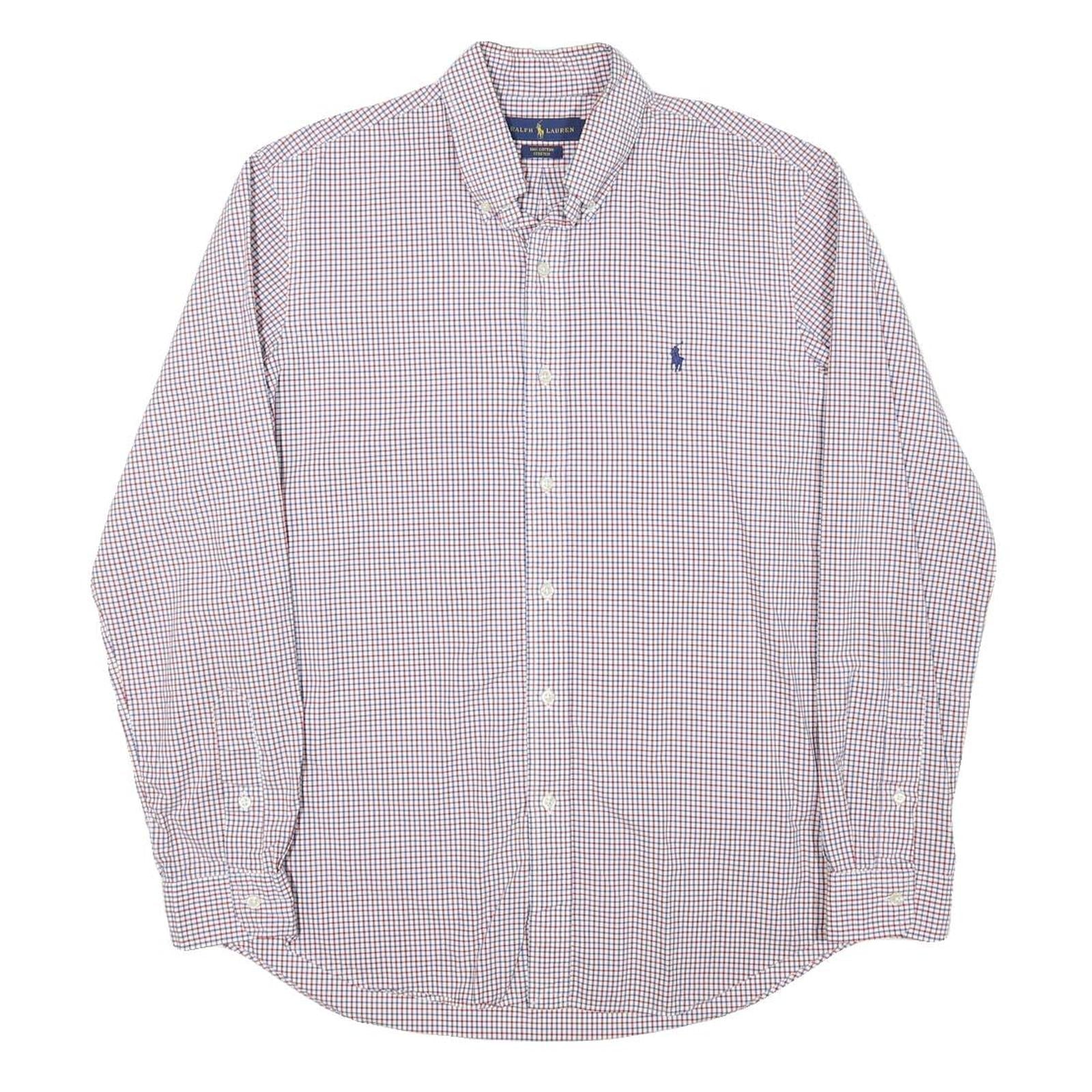 RALPH LAUREN Mens White & Red Check Shirt M Classic Button Down Cotton Blend Refurbished - N/A refurbished available on Cerqular