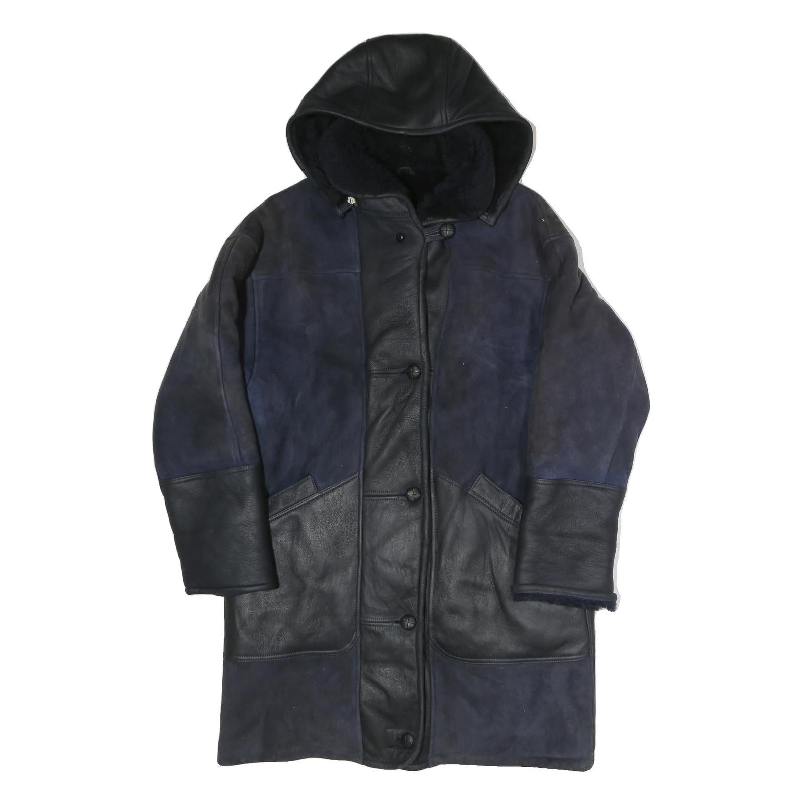 Womens Navy & Black Hooded Cotton Blend Jacket L Button Closure Casual Outerwear Refurbished - N/A refurbished available on Cerqular