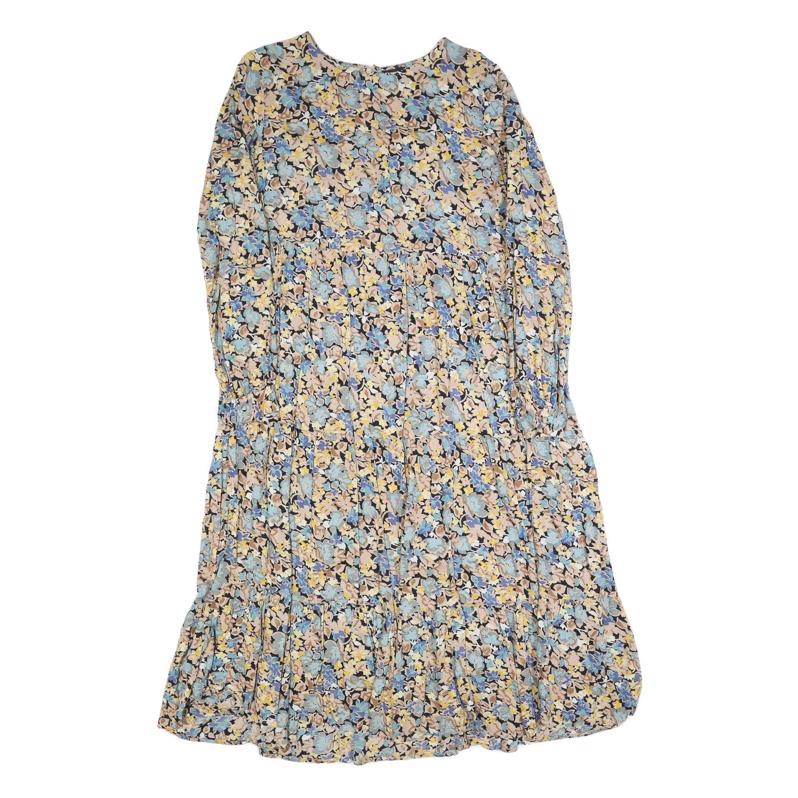 PIECES Womens Blue & Beige Floral Day Cotton Blend Dress M Midi Long Sleeve Refurbished - N/A refurbished available on Cerqular