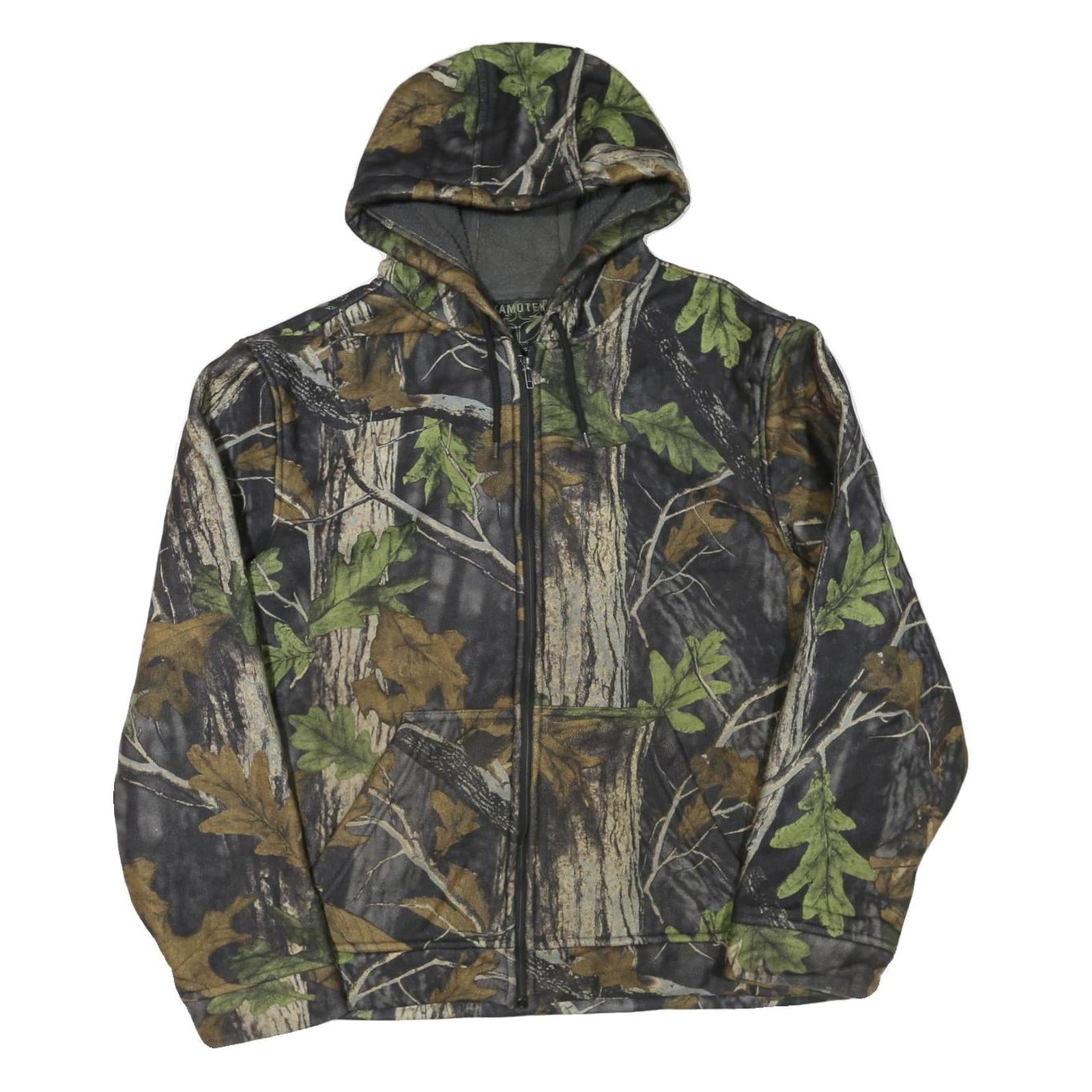 Mens Camo Print Green Brown Polyester Hooded Zip Jacket XL Fleece Casual Refurbished - N/A refurbished available on Cerqular