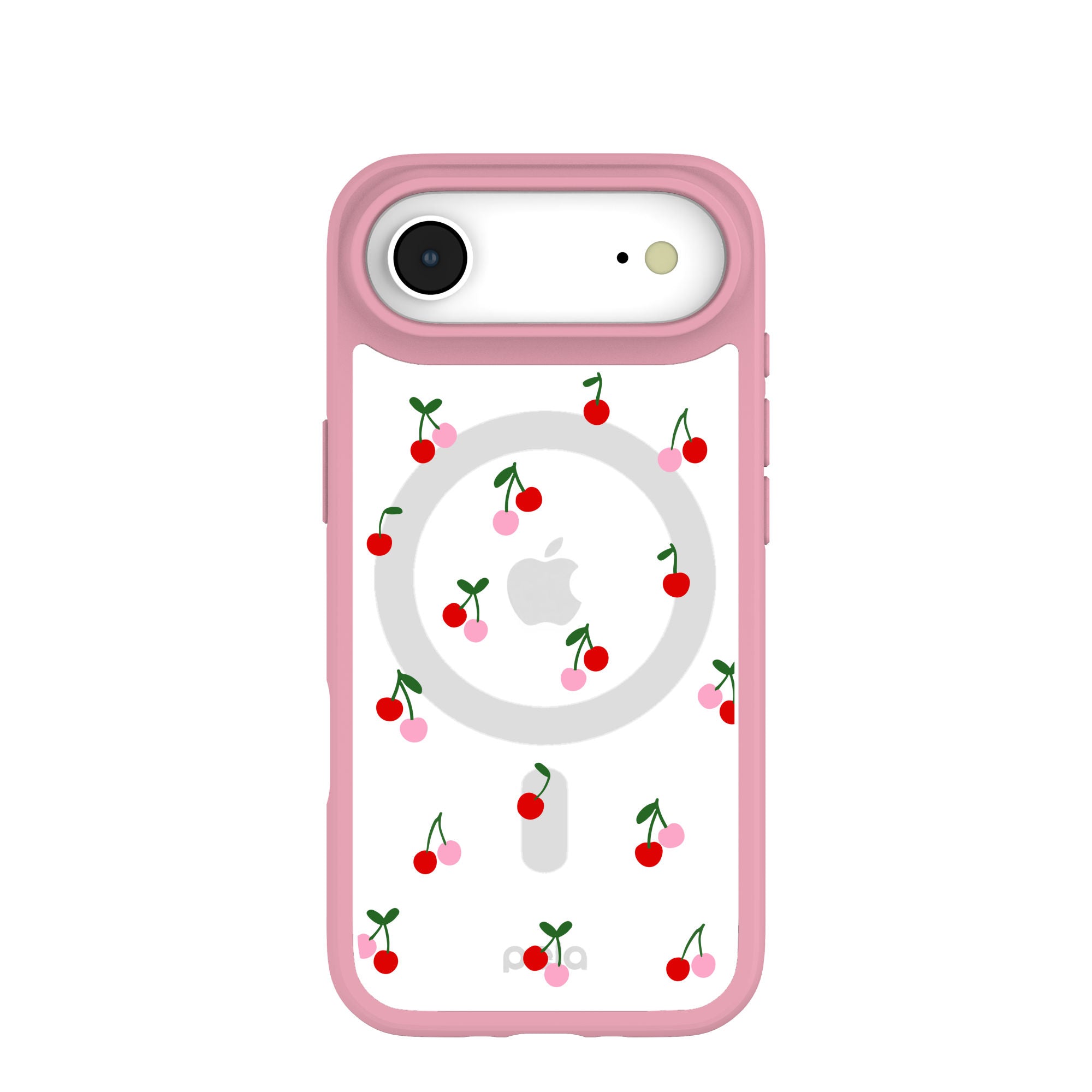 Clear Little Cherries iPhone Air Case With Petal Pink Ridge (MagSafe included) Refurbished - Pela Case refurbished available on Cerqular