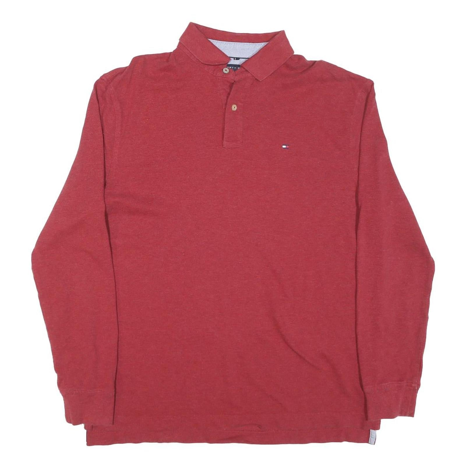 TOMMY HILFIGER Mens Red Long Sleeve Plain L Cotton Blend Polo Shirt Refurbished - N/A refurbished available on Cerqular