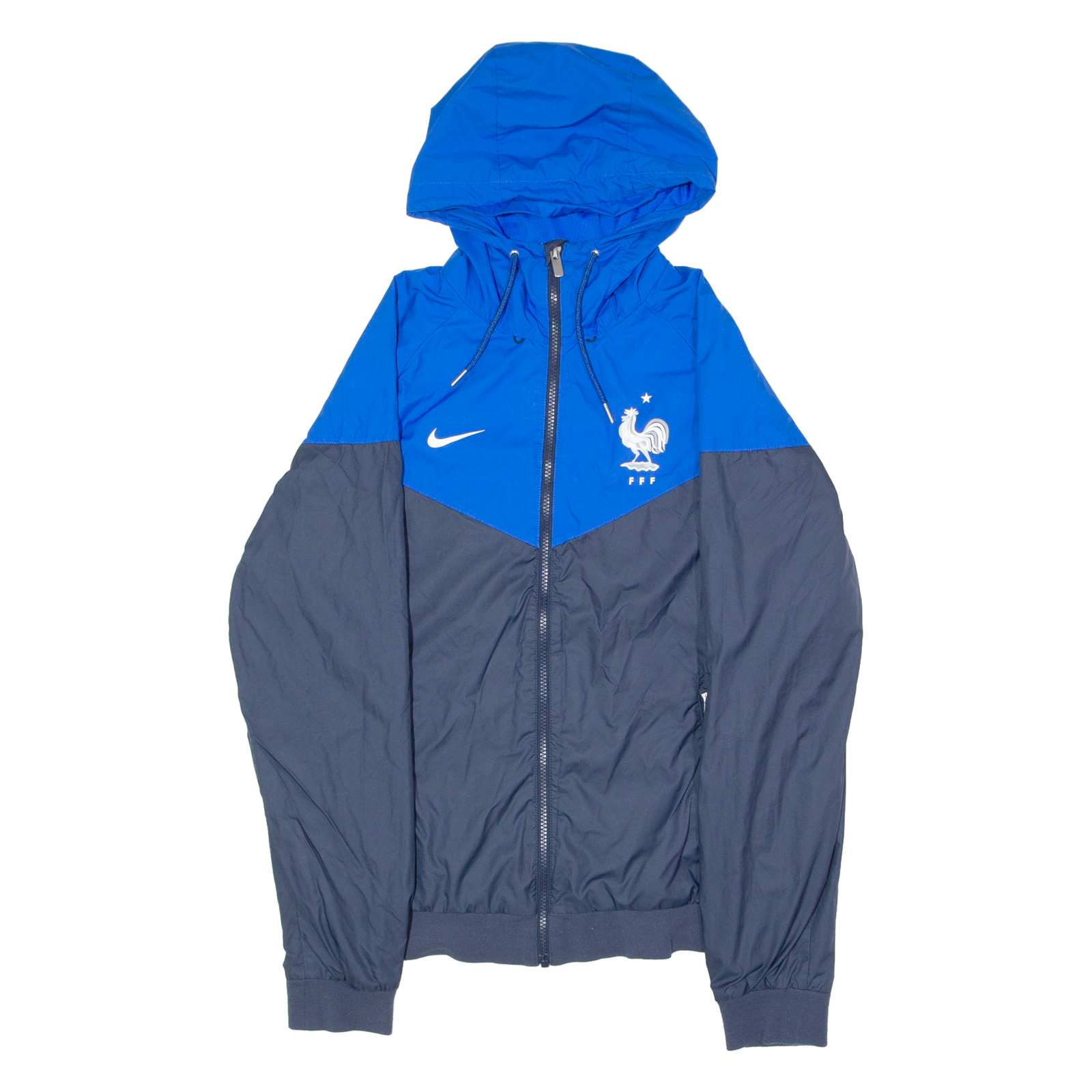 NIKE French Football Federation Mens Windbreaker Jacket Blue Hooded Chevron S Refurbished - N/A refurbished available on Cerqular