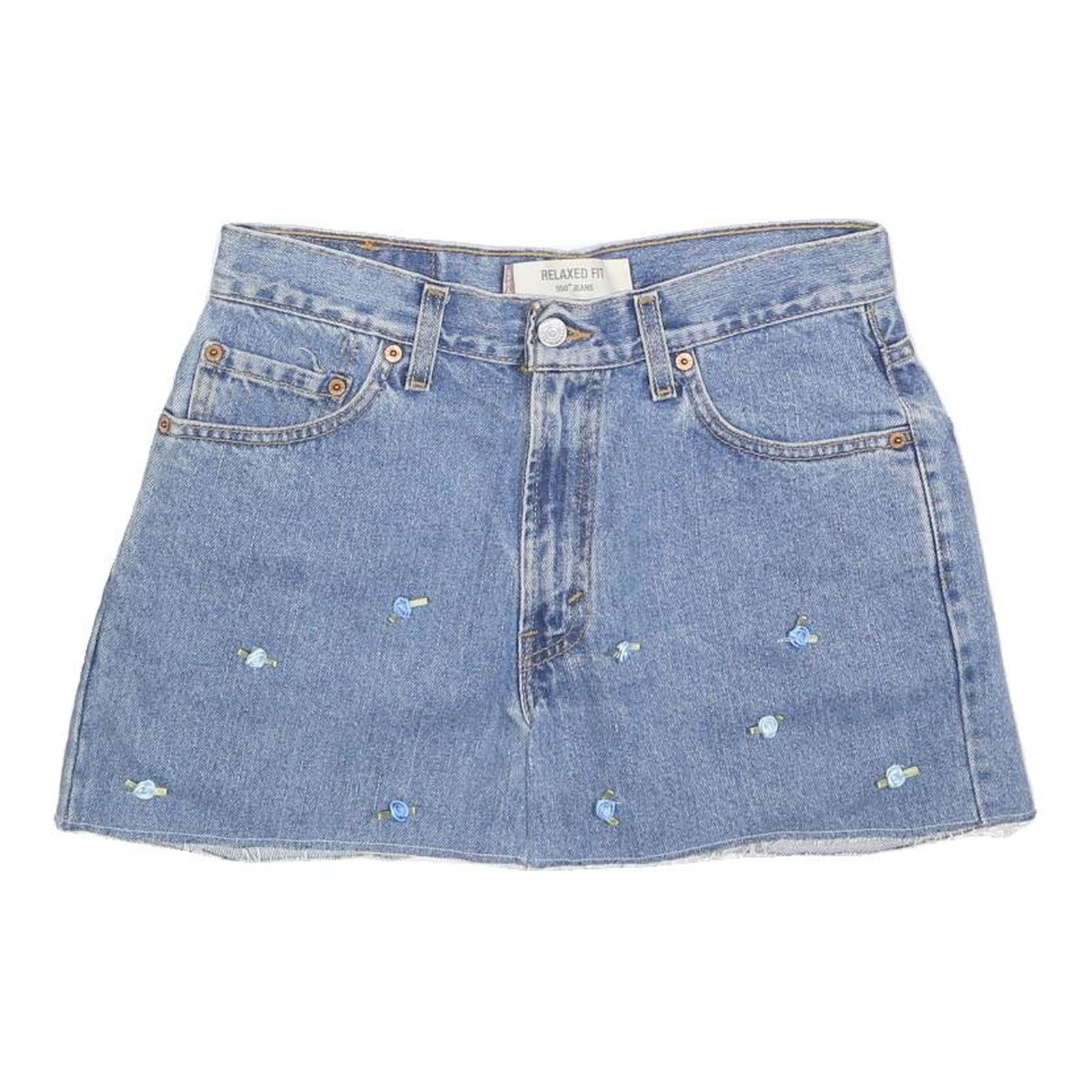 LEVI'S Womens Blue Denim Mini Cotton Skirt M Embroidered Floral Design Refurbished - N/A refurbished available on Cerqular