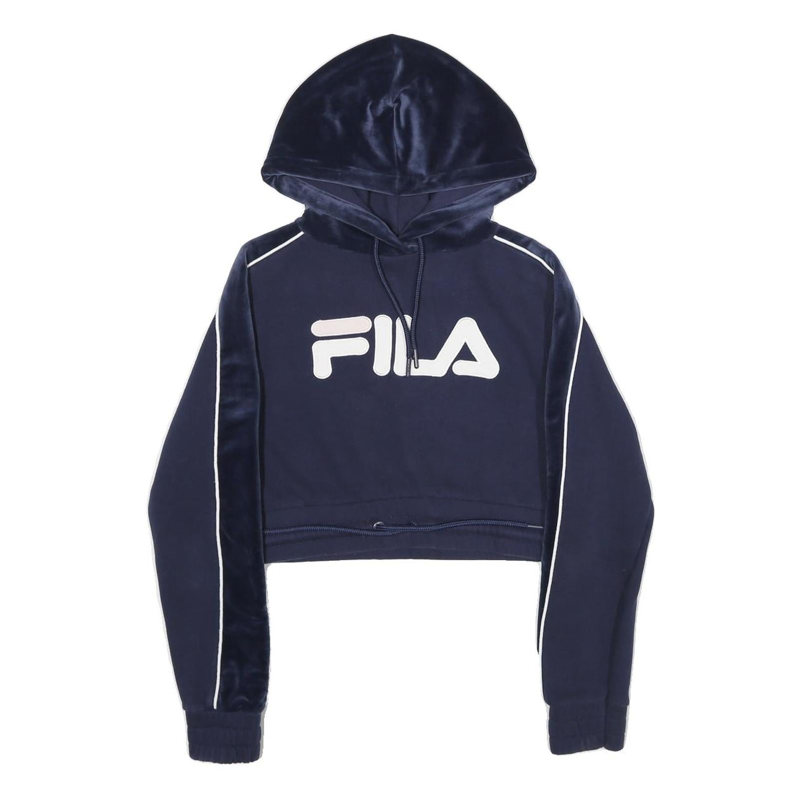 FILA Womens Navy Blue Velvet Panel Pullover Hoodie XXS Cropped Sweatshirt Refurbished - N/A refurbished available on Cerqular