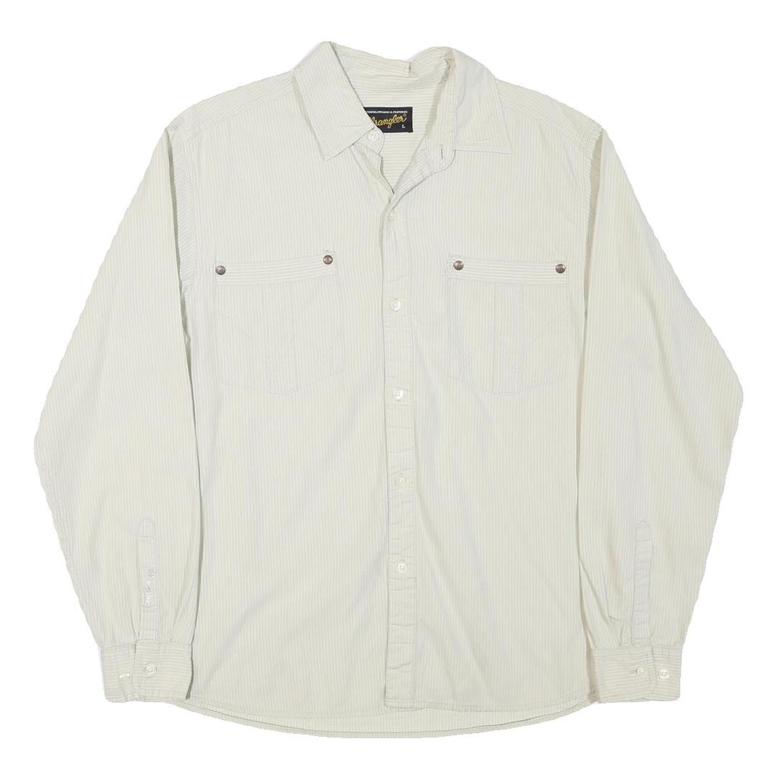 WRANGLER Mens Cream & White Shirt L Long Sleeve Button Front Two Pockets Refurbished - N/A refurbished available on Cerqular