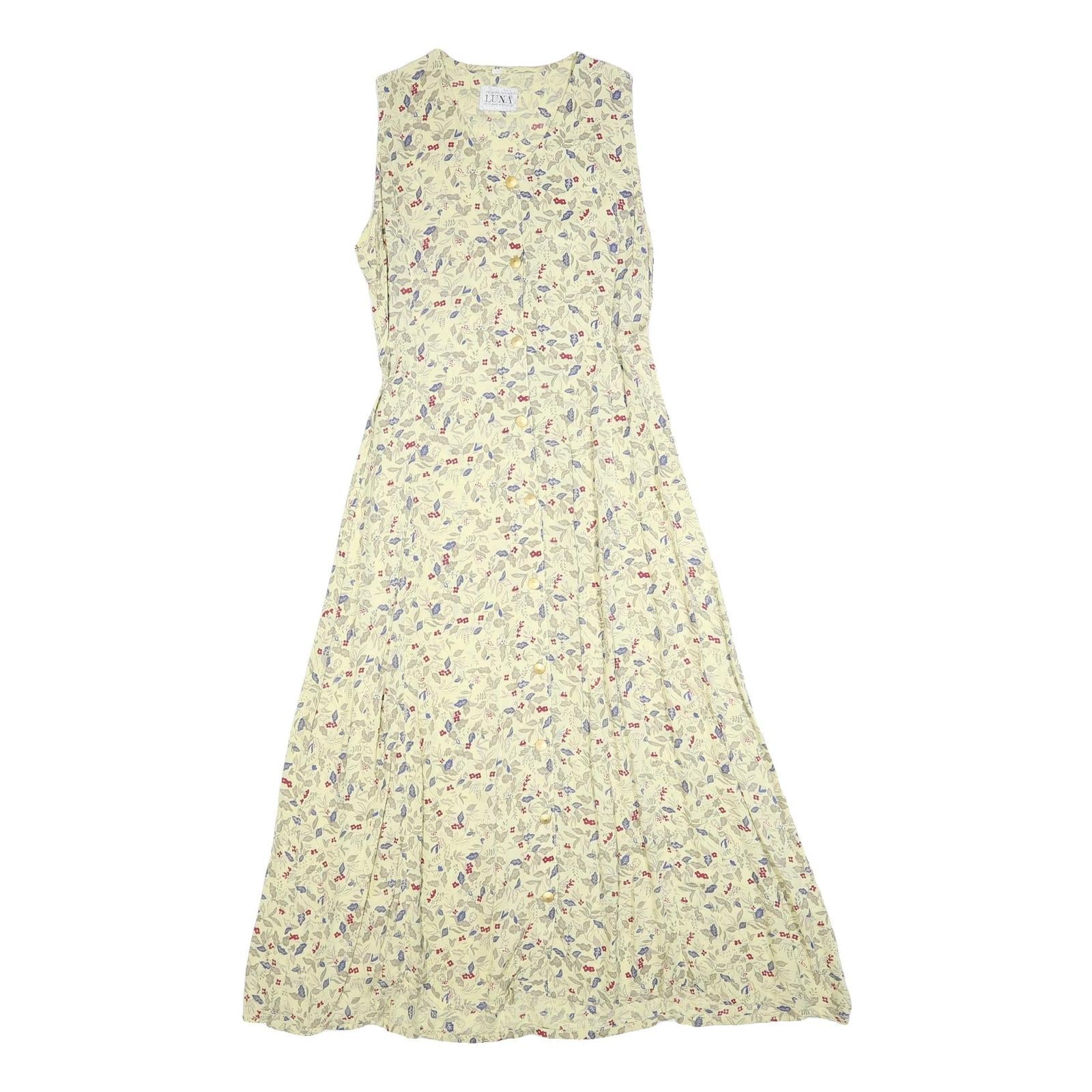 LUNA Womens Cream Floral Cotton Blend Sleeveless Midi Dress M Button Closure Refurbished - N/A refurbished available on Cerqular