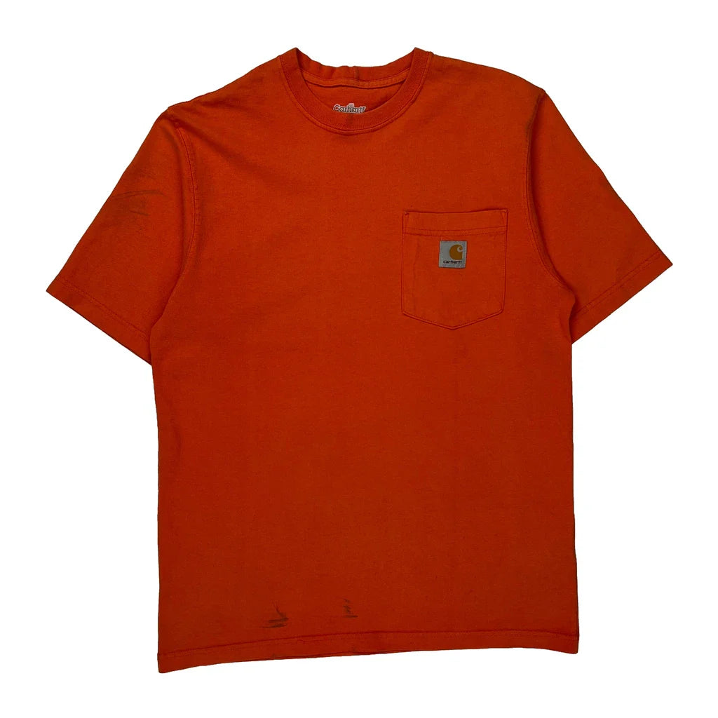 Carhartt T-Shirt - Small Orange Cotton Refurbished - Thrifted (note: this is a term often used to describe second- refurbished available on Cerqular
