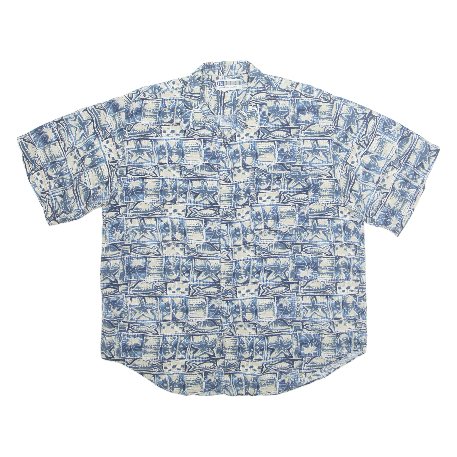 UNTIED Mens Hawaiian Shirt Blue Crazy Pattern XL Refurbished - N/A refurbished available on Cerqular