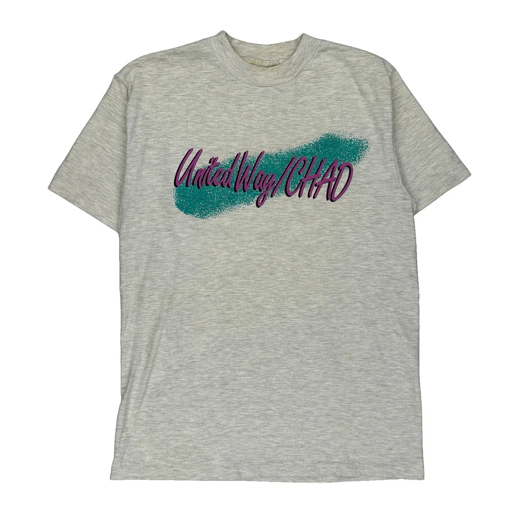 United Way Chad Horizon Single Stitch T-Shirt - Large Grey Cotton Refurbished - Thrifted (note: this is a term often used to describe second- refurbished available on Cerqular