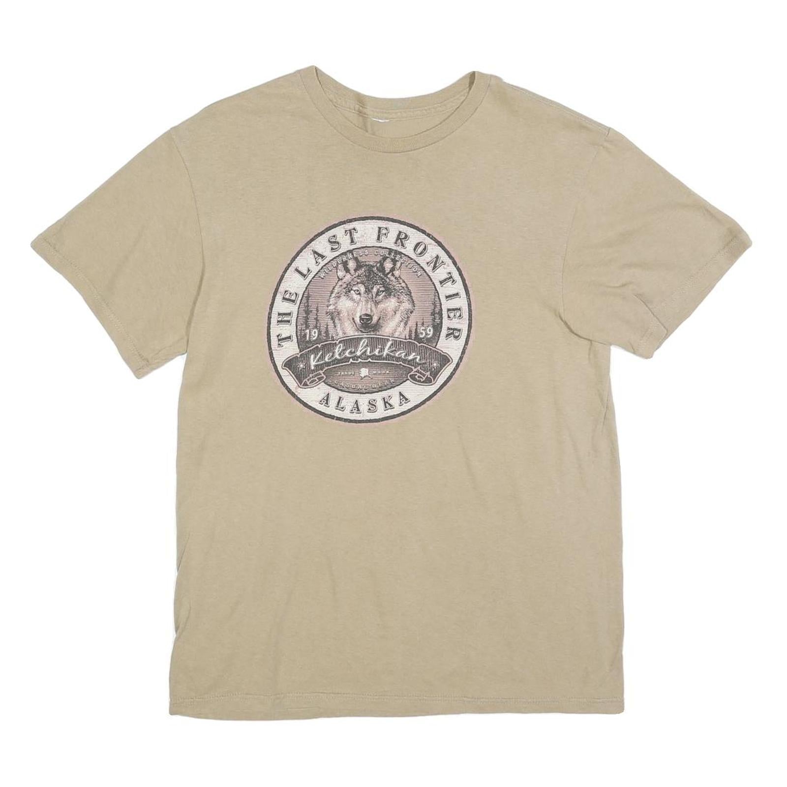 Mens Beige The Last Frontier Alaska Graphic T-Shirt M Short Sleeve Crew Neck Refurbished - N/A refurbished available on Cerqular
