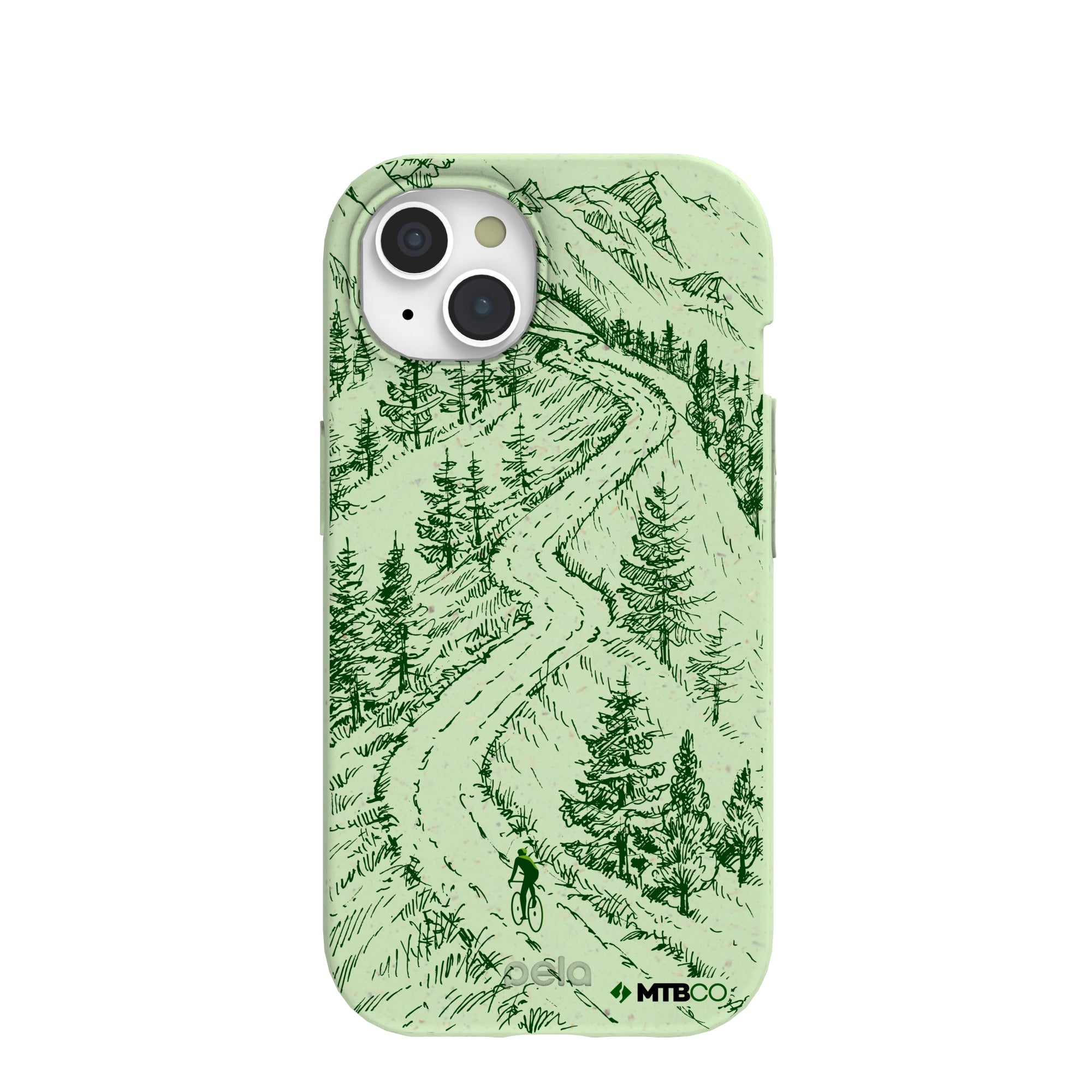 Sage Green Into the Mountains MTBCO iPhone 15 Case Refurbished - Pela Case refurbished available on Cerqular