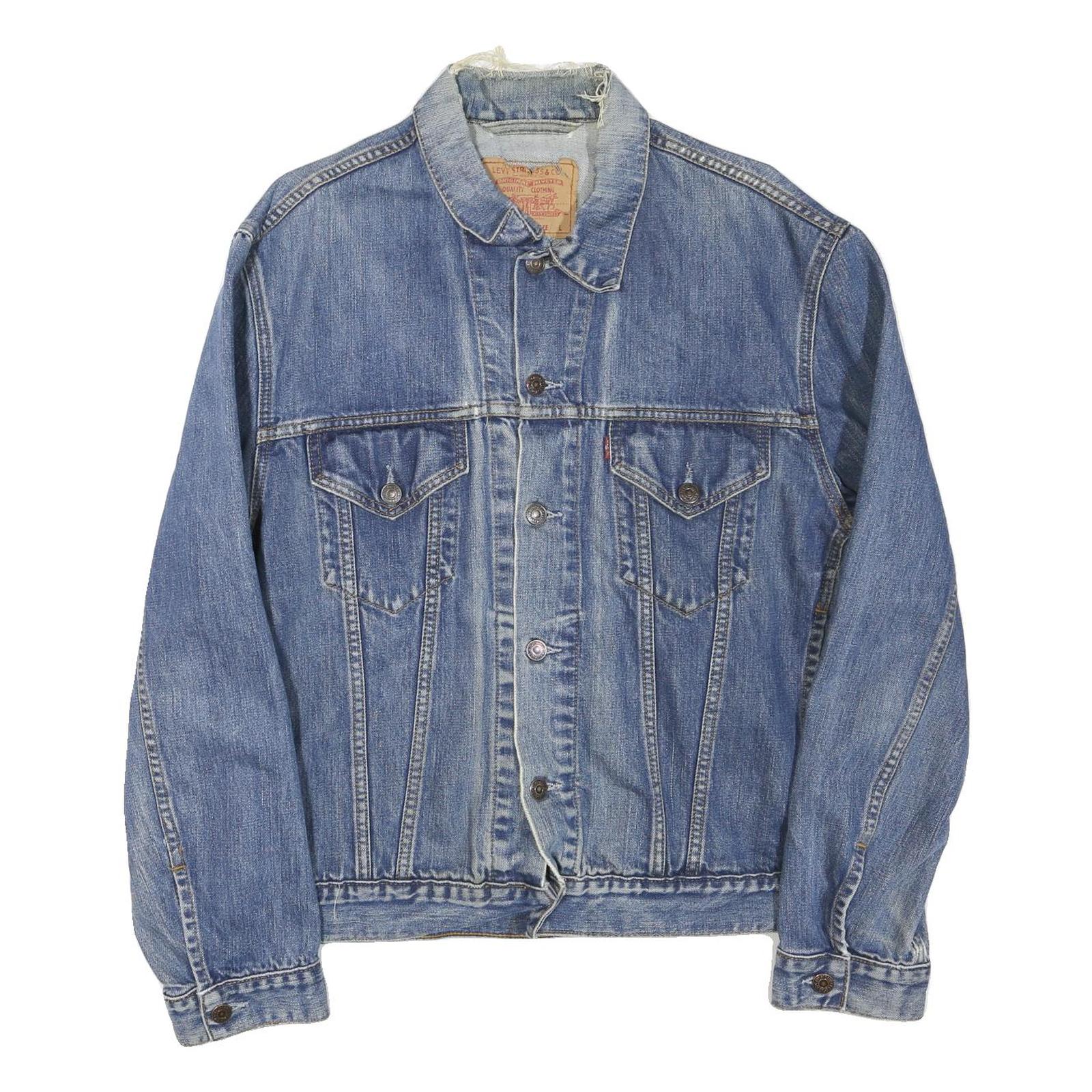 LEVI'S Mens Blue Denim Jacket L Cotton Blend Classic Button Closure Trucker Refurbished - N/A refurbished available on Cerqular