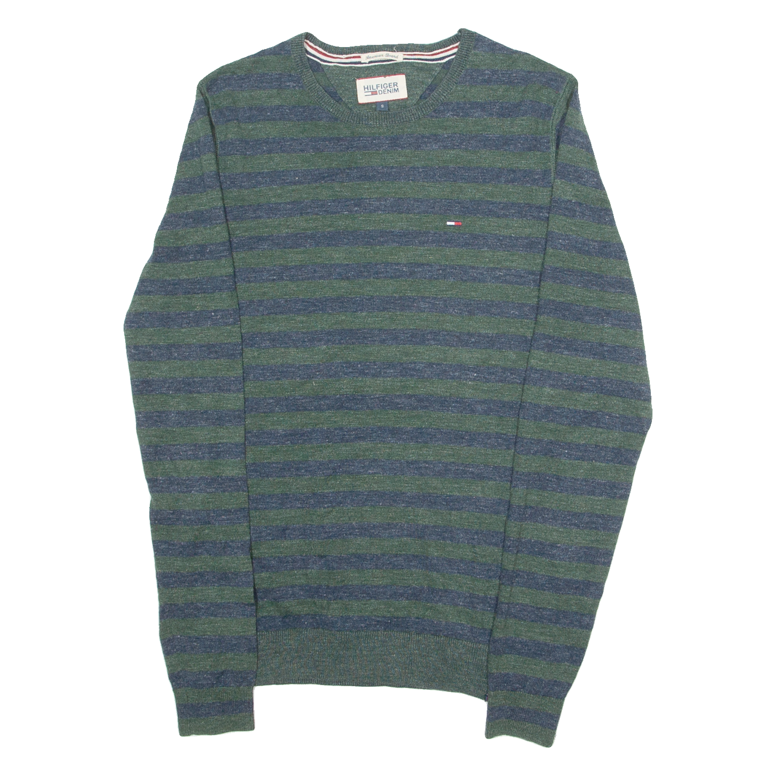 TOMMY HILFIGER Mens Patterned Jumper Green Striped Tight Knit S Refurbished - N/A refurbished available on Cerqular