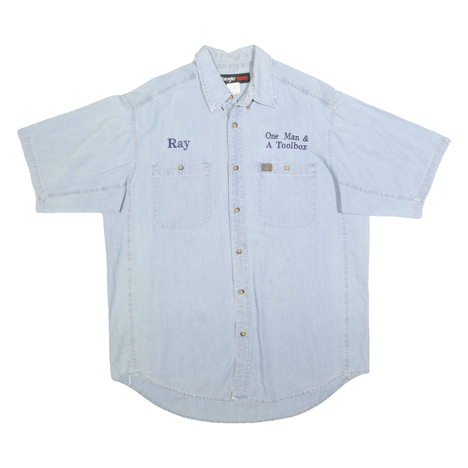 WRANGLER Mens Blue Workwear Shirt XL Embroidered Buttons Casual Cotton Blend Refurbished - N/A refurbished available on Cerqular