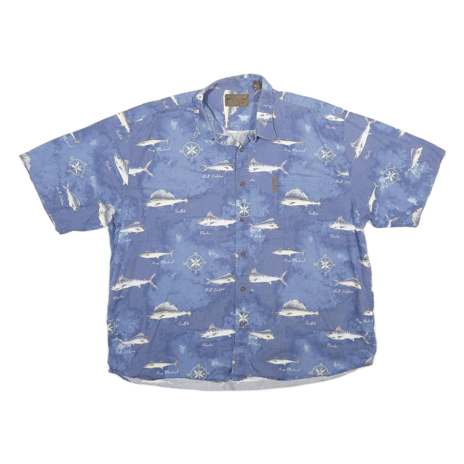 MAGELLAN Mens Blue Fishing Print Cotton Shirt 2XL Short Sleeve Casual Summer Refurbished - N/A refurbished available on Cerqular