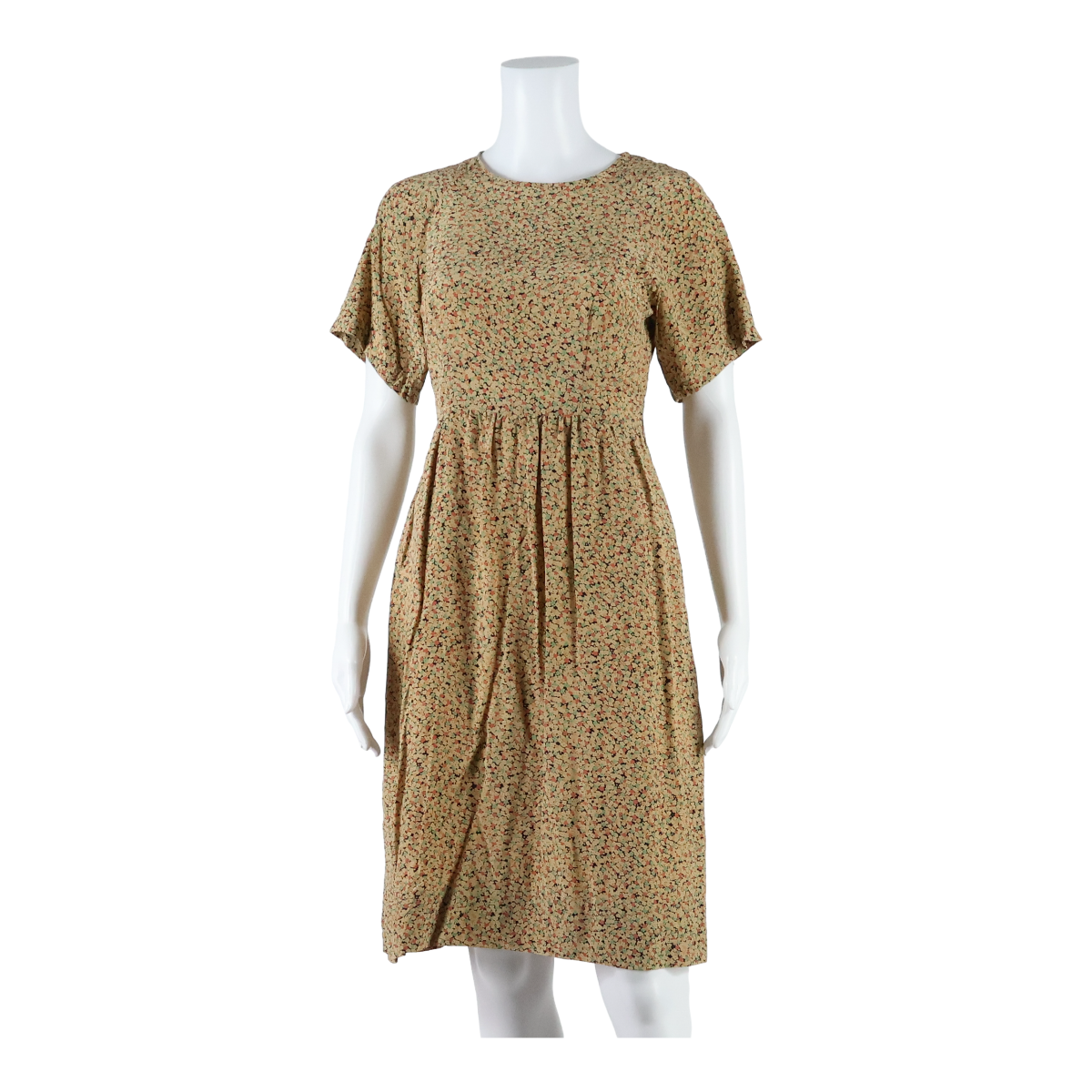 Womens A-Line Dress Beige Floral Short Sleeve Knee Length S Refurbished - N/A refurbished available on Cerqular