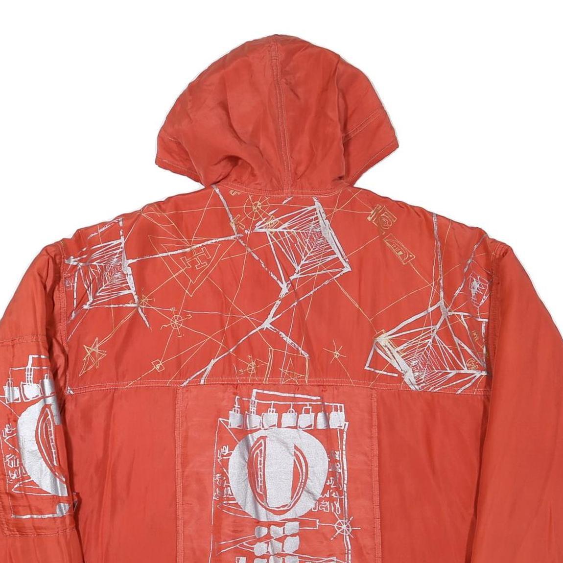 Mens Red Orange Hooded Button Jacket XL Polyester Blend Artistic Print Casual Refurbished - N/A refurbished available on Cerqular