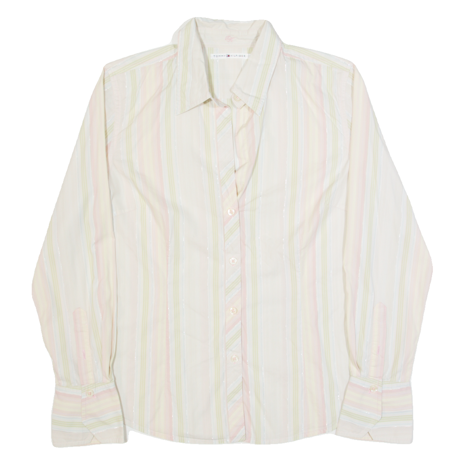 TOMMY HILFIGER Womens Shirt Cream Striped Long Sleeve M Refurbished - N/A refurbished available on Cerqular
