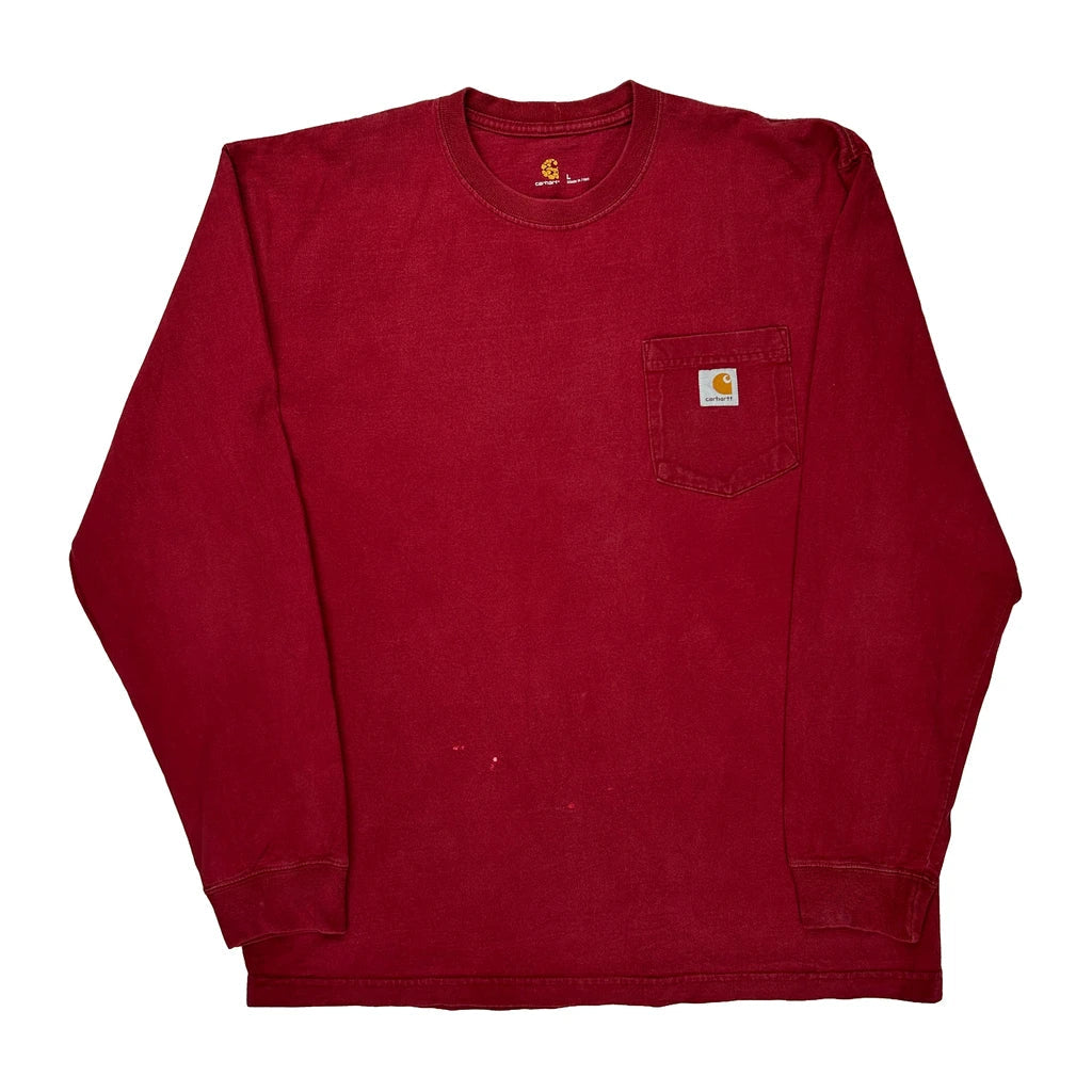 Carhartt Long Sleeve T-Shirt - Large Red Cotton Refurbished - Thrifted (note: this is a term often used to describe second- refurbished available on Cerqular