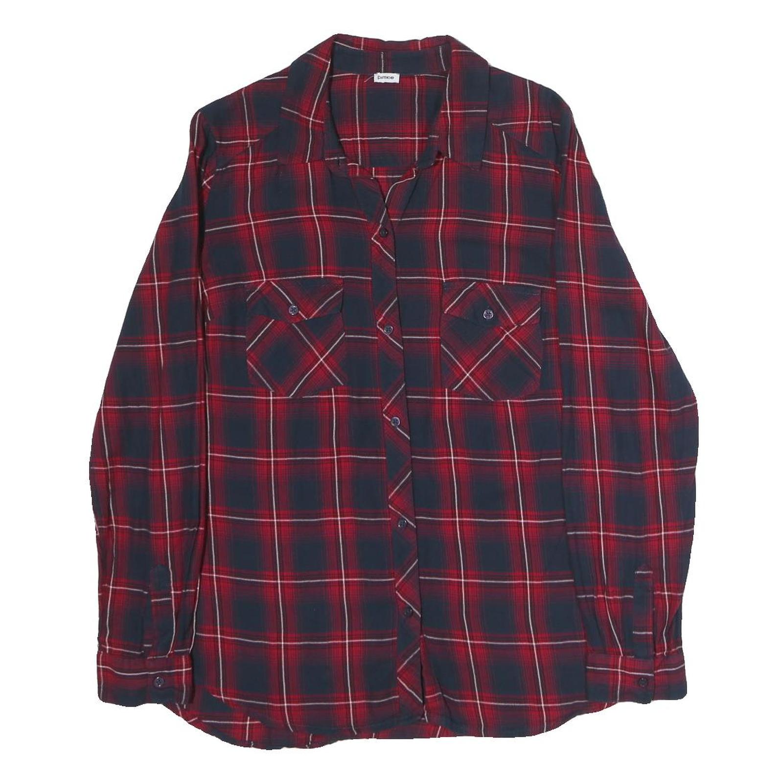 PIMKIE Mens Red & Navy Check Shirt M Cotton Blend Casual Button Front Refurbished - N/A refurbished available on Cerqular