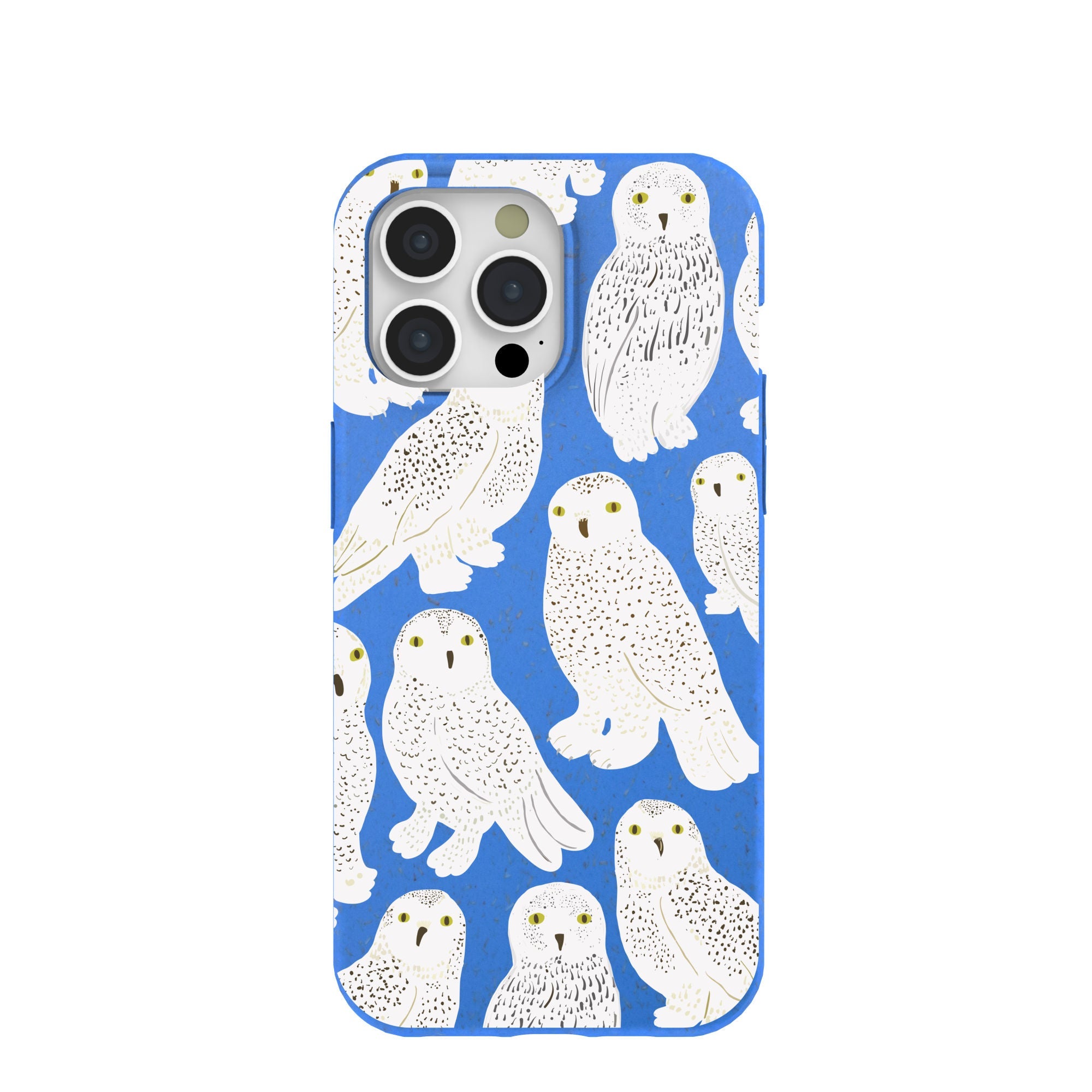 Electric Blue Snowy Owls iPhone 15 Pro Max Case Refurbished - Pela Case refurbished available on Cerqular