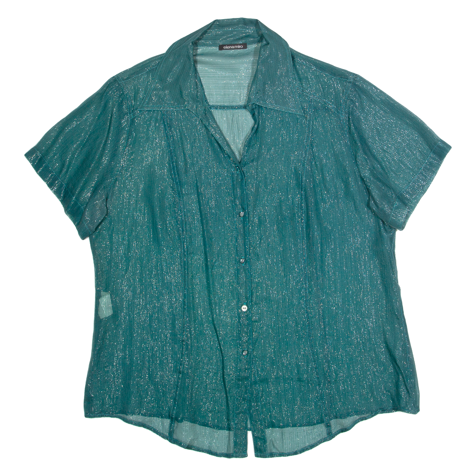 ELENA MIRO Sheer Womens Shirt Green Collared 90s Silk UK 18 Refurbished - N/A refurbished available on Cerqular