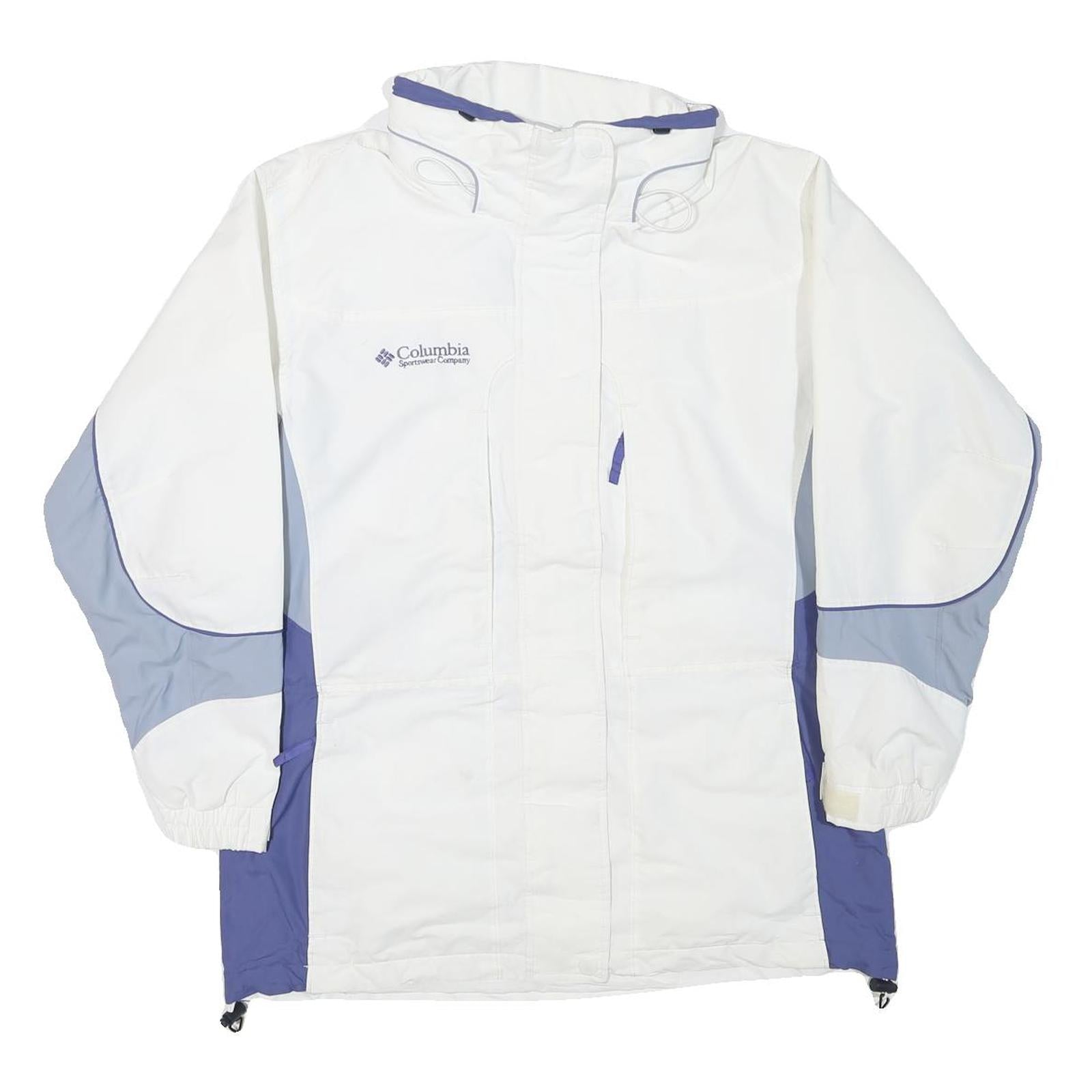 COLUMBIA Womens White & Light Blue Outdoor Jacket M Polyester Plain Zip Casual Refurbished - N/A refurbished available on Cerqular
