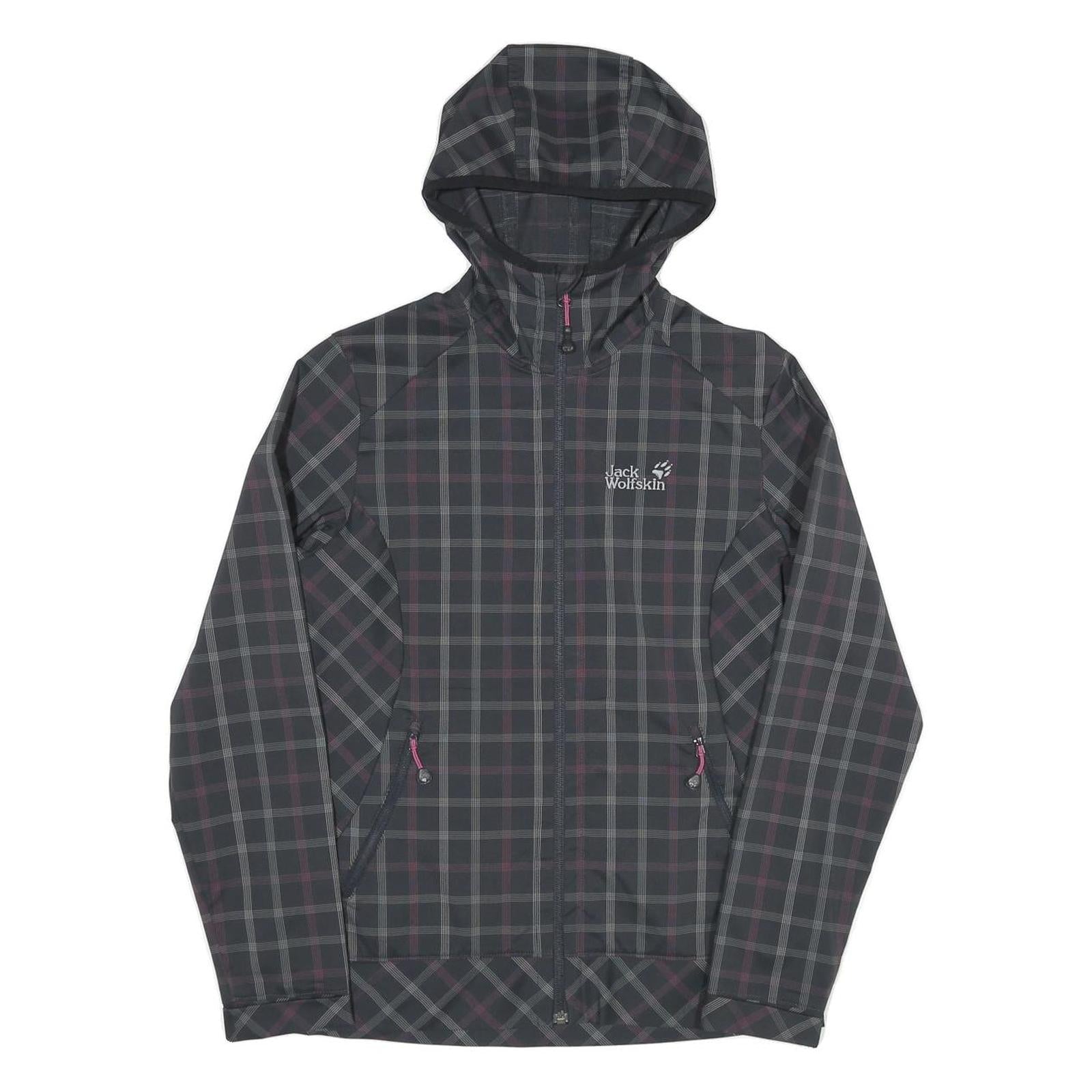 JACK WOLFSKIN Womens Black & Grey Checked Outdoor Jacket UK 10 Polyester Blend Refurbished - N/A refurbished available on Cerqular