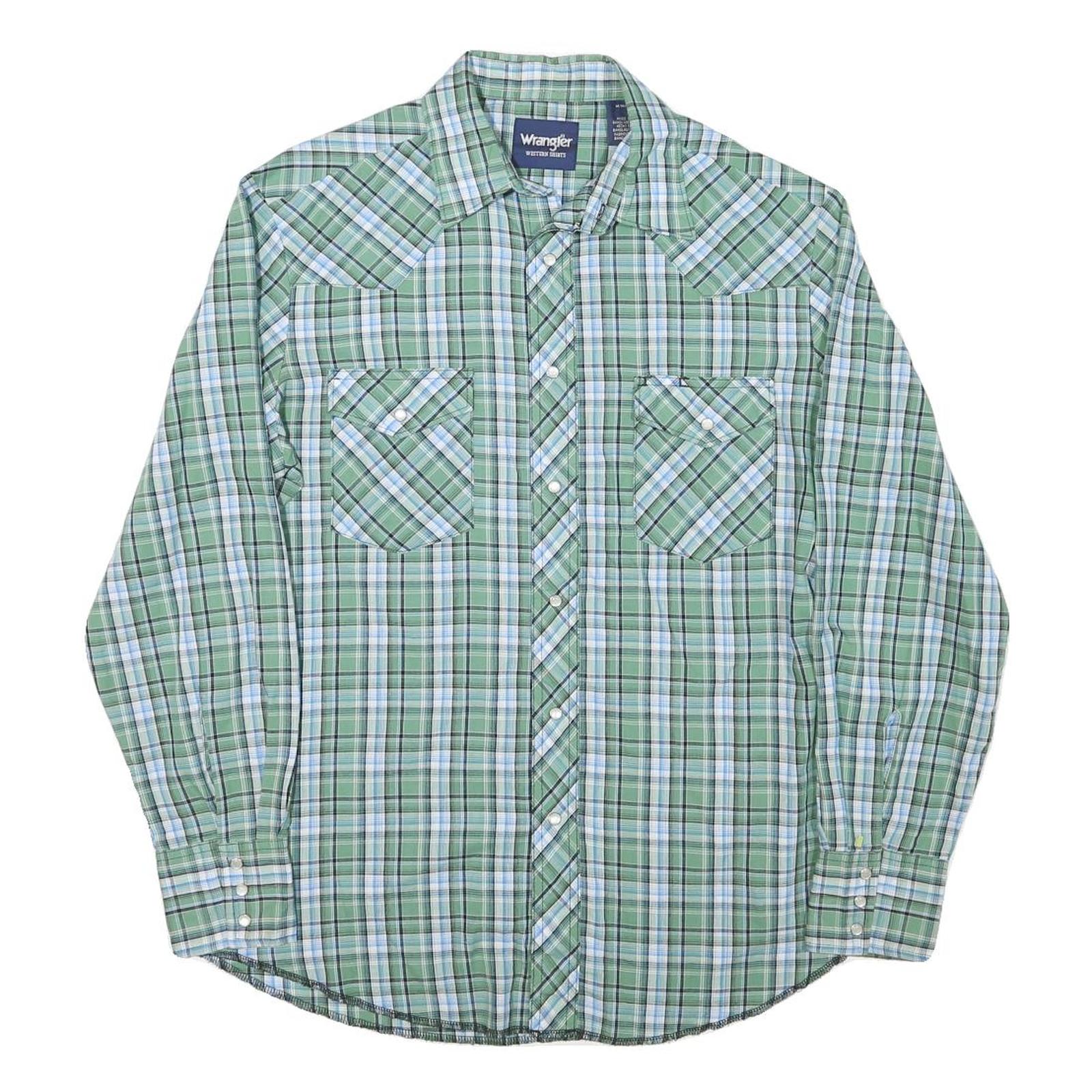 WRANGLER Mens Green & Blue Check Western Shirt M Button Pocket Casual Refurbished - N/A refurbished available on Cerqular
