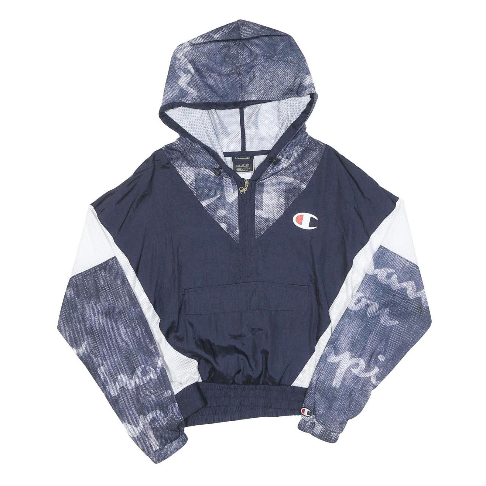 CHAMPION Womens Navy & White Script Print Windbreaker Jacket S Polyester Zip Refurbished - N/A refurbished available on Cerqular