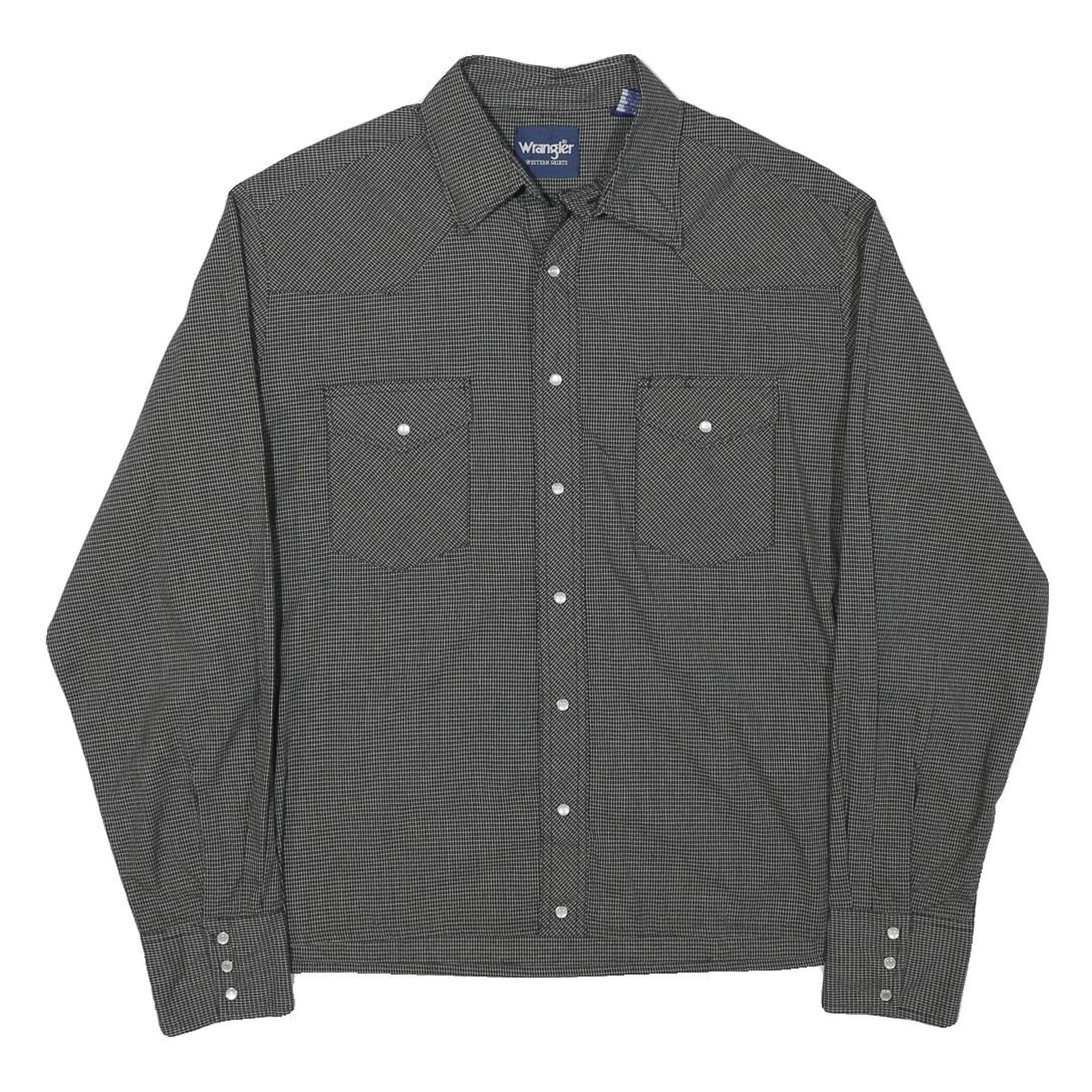 WRANGLER Mens Black Small Check Western Shirt L Button Long Sleeve Casual Refurbished - N/A refurbished available on Cerqular