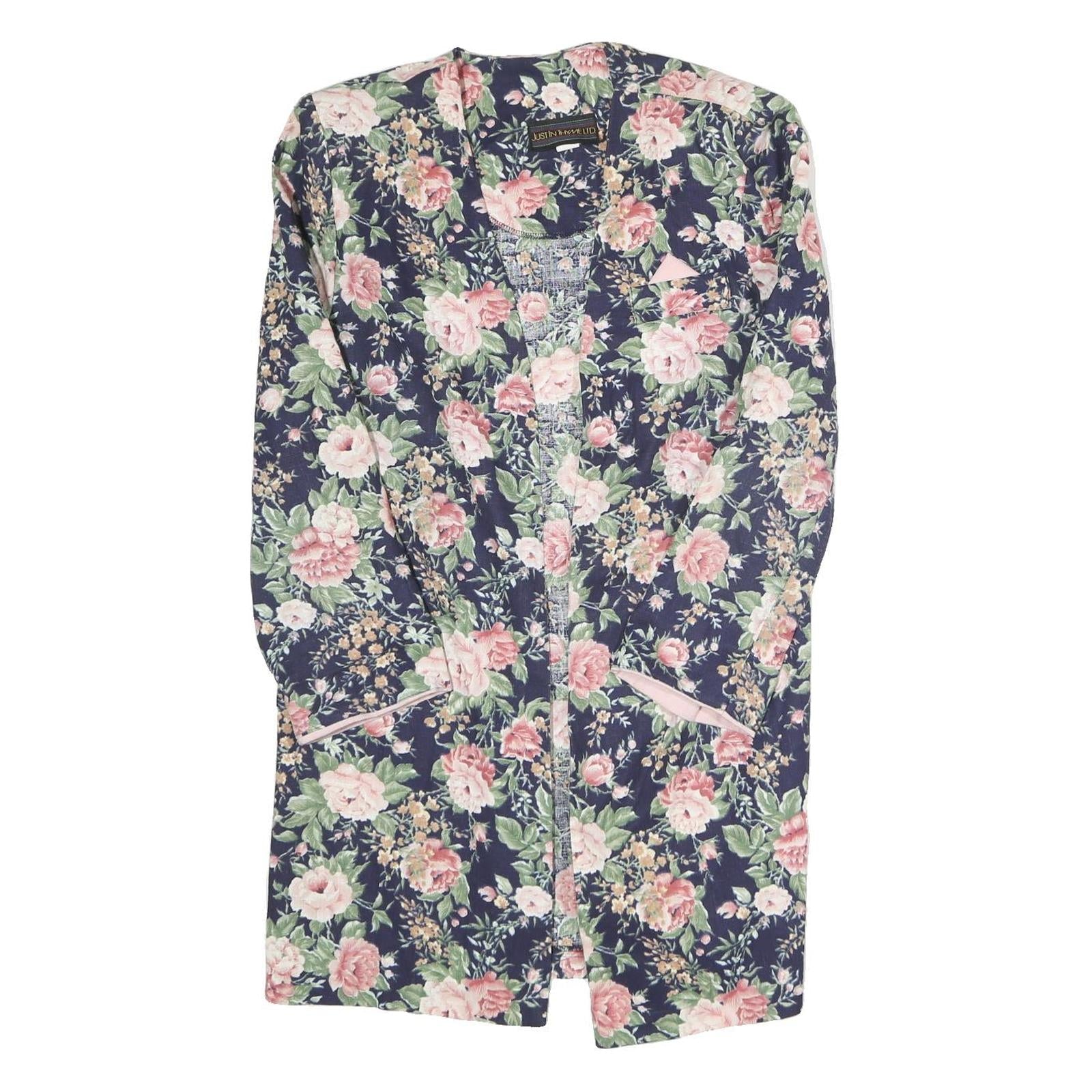 JUST IN THYME Womens Blue Floral Cotton Blend Jacket L Casual Elegant Refurbished - N/A refurbished available on Cerqular