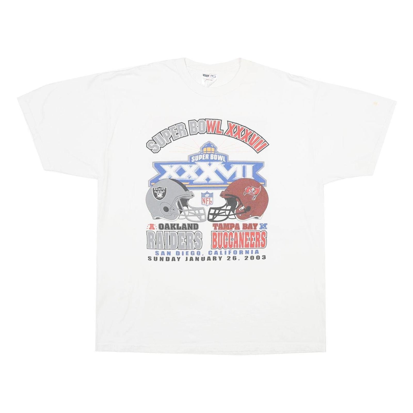 JERZEES Mens White Super Bowl XXXVII Graphic T-Shirt XL Short Sleeve Crew Neck Refurbished - N/A refurbished available on Cerqular